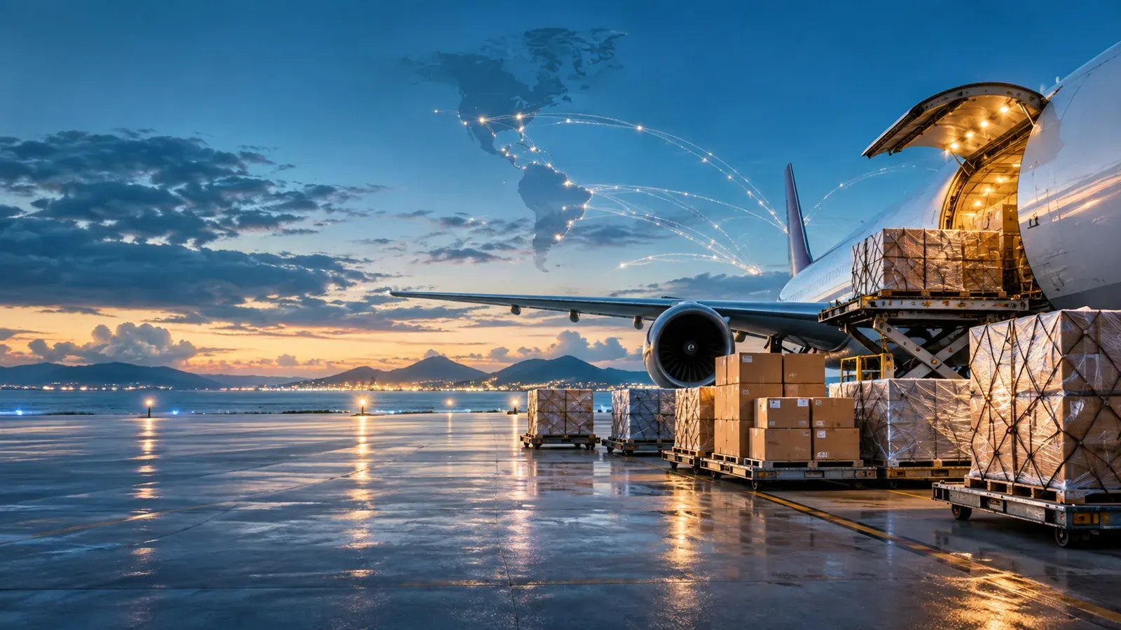 Avión de carga preparado para envíos internacionales