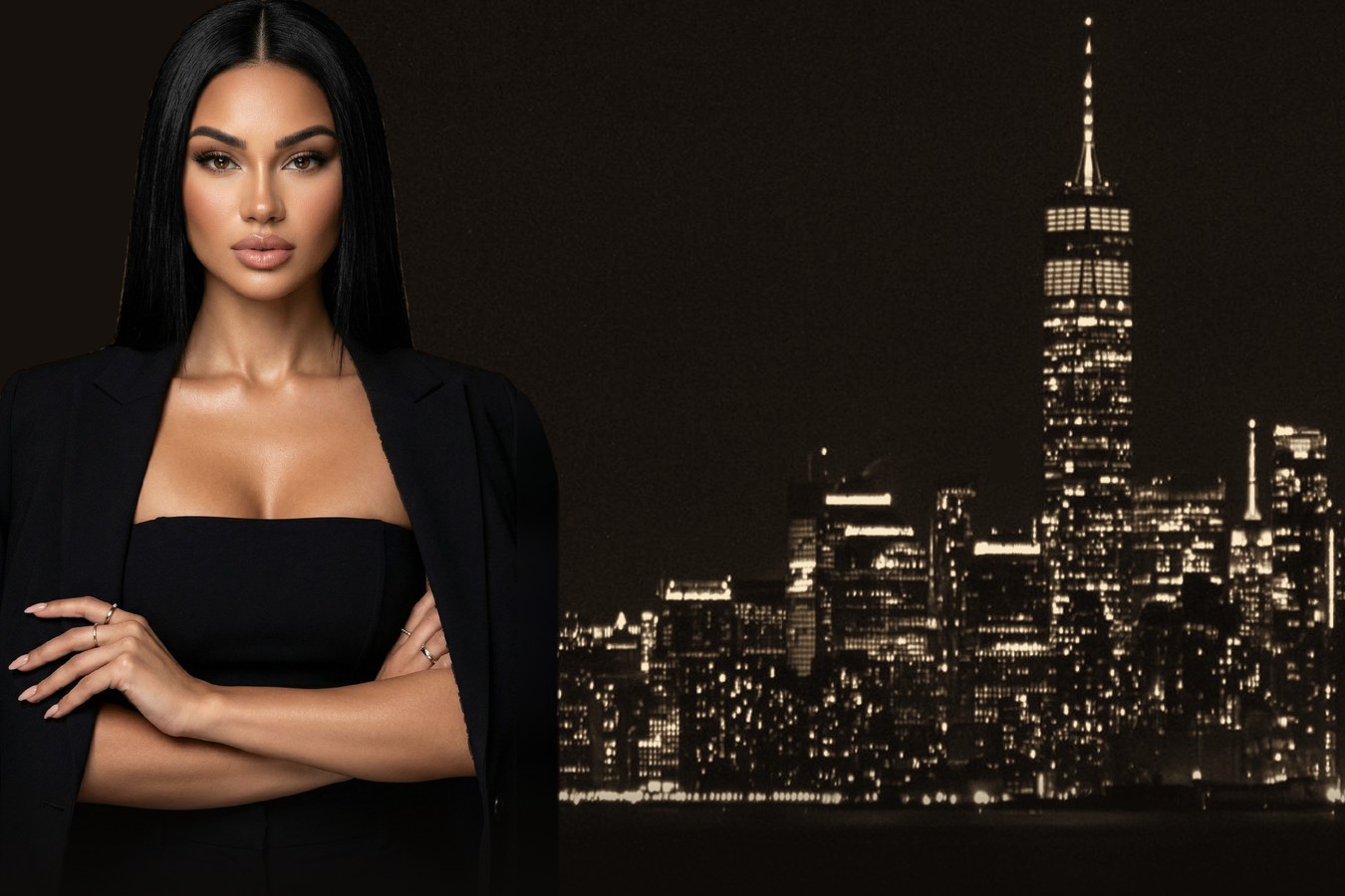 Sknjx in front of the Manhattan skyline at night