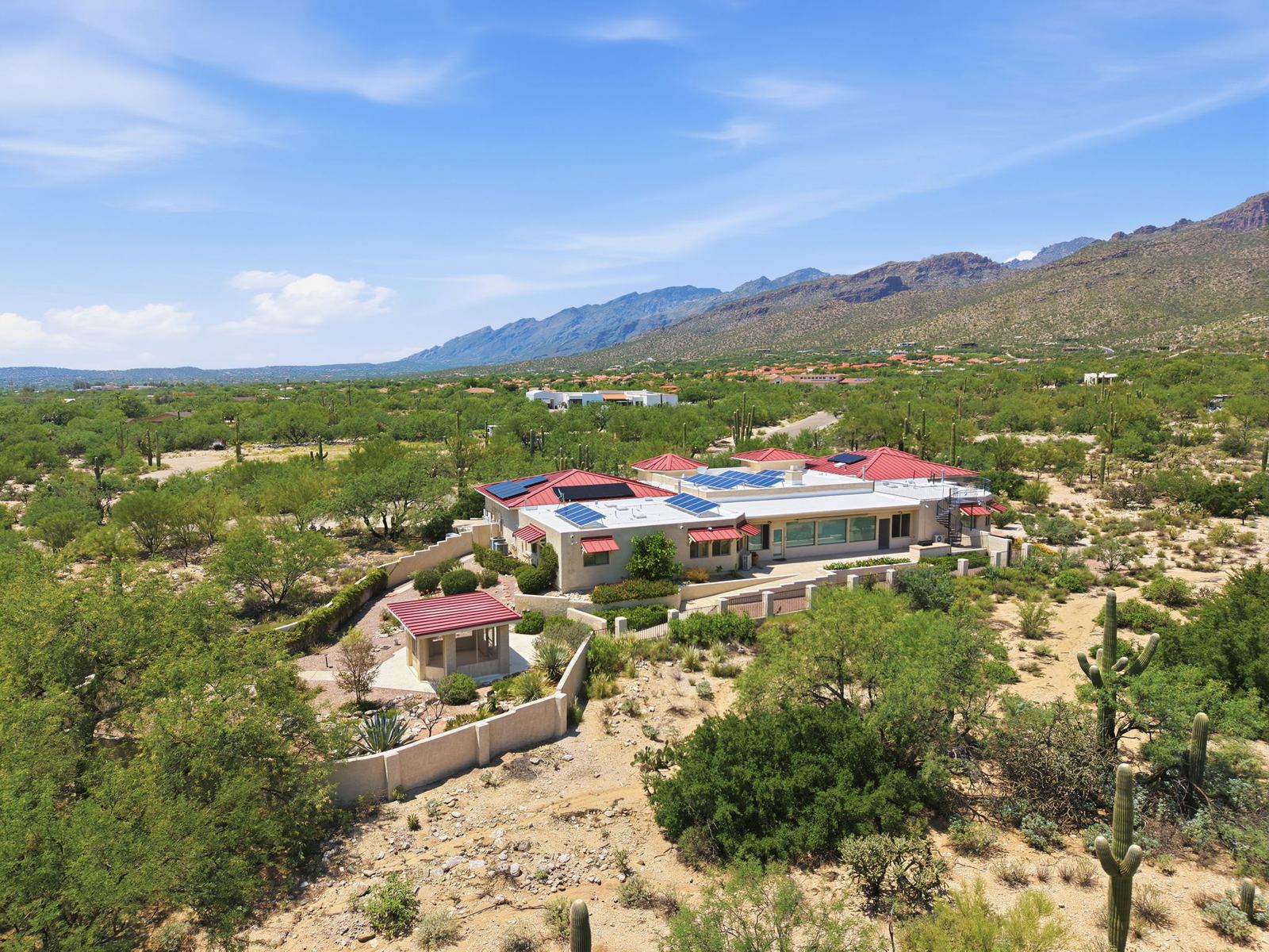Aerial view of 10401 E Plumeria Road and the surrounding northeast Tucson desert