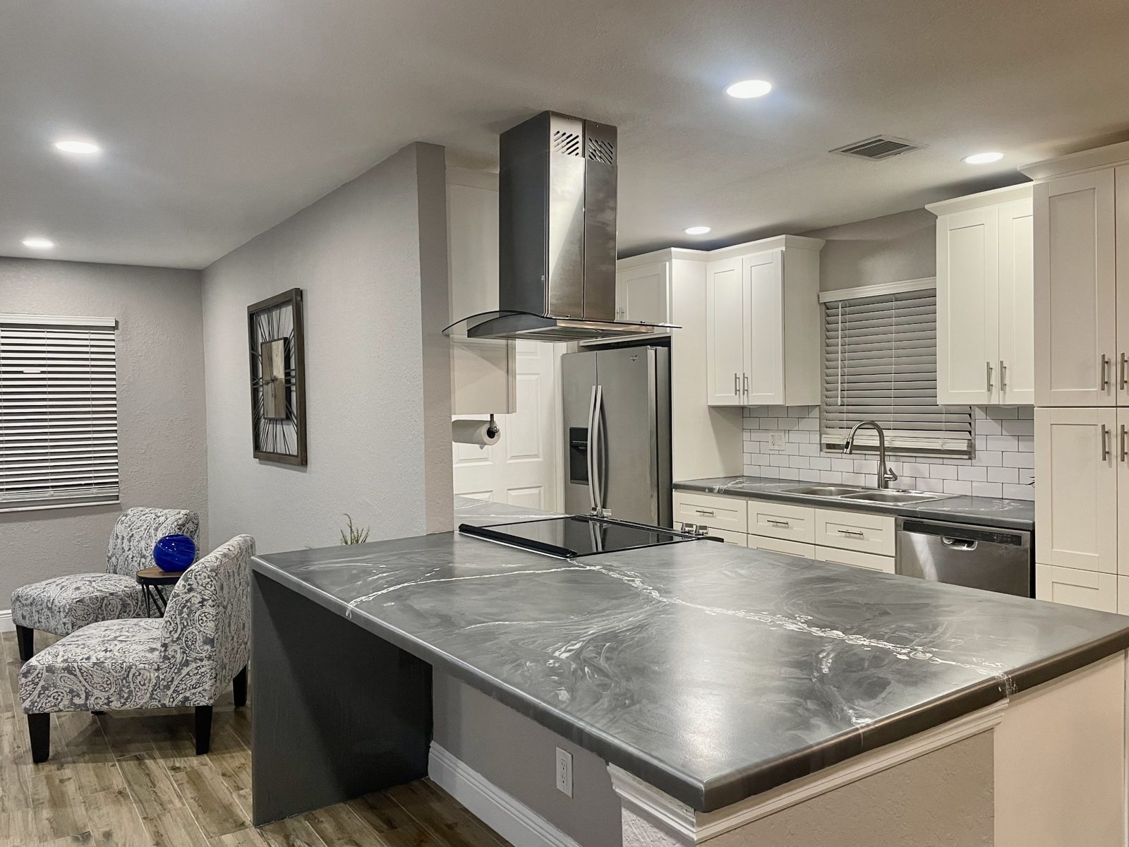 Metallic gray epoxy countertop with white veining