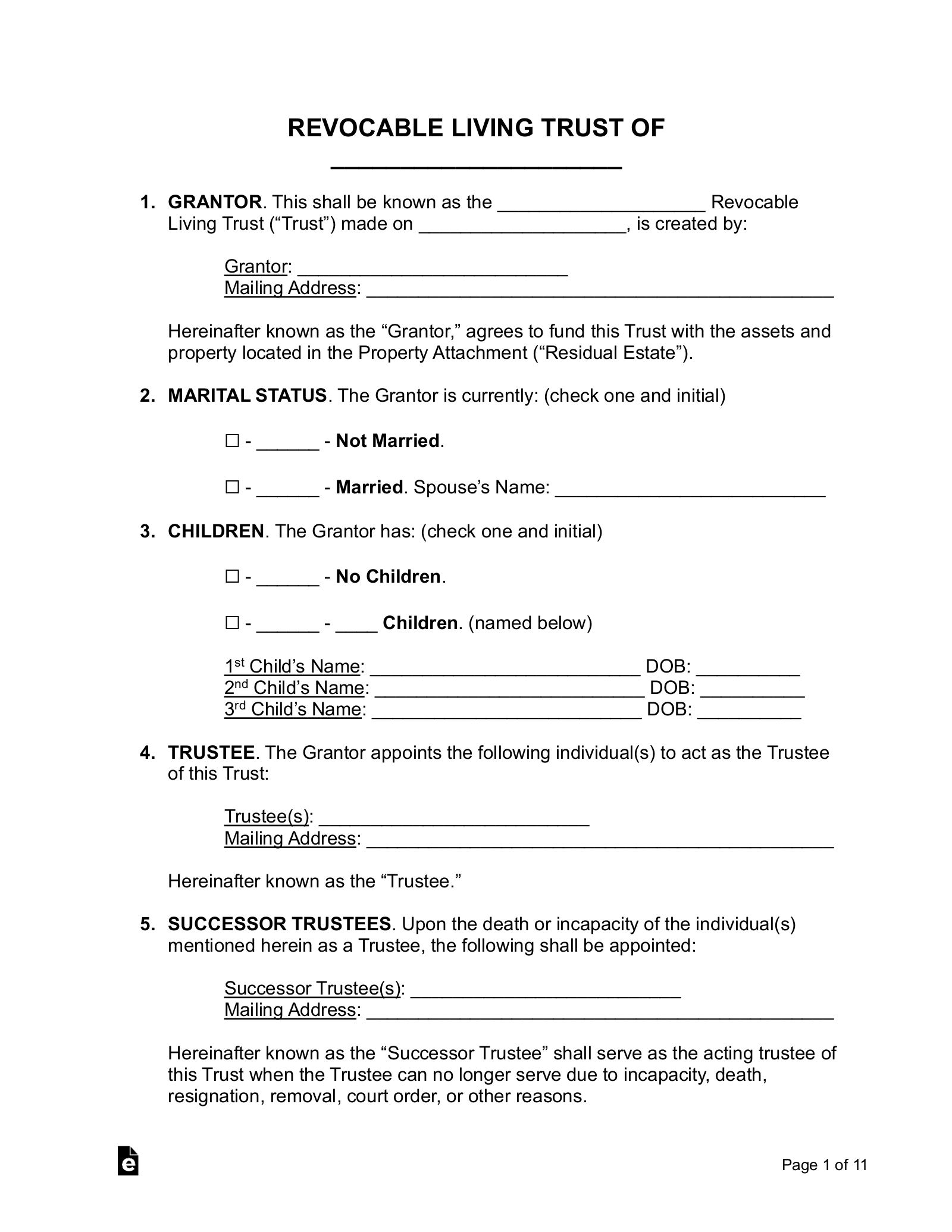 Living trust document prepared by Tardiff & Saldo