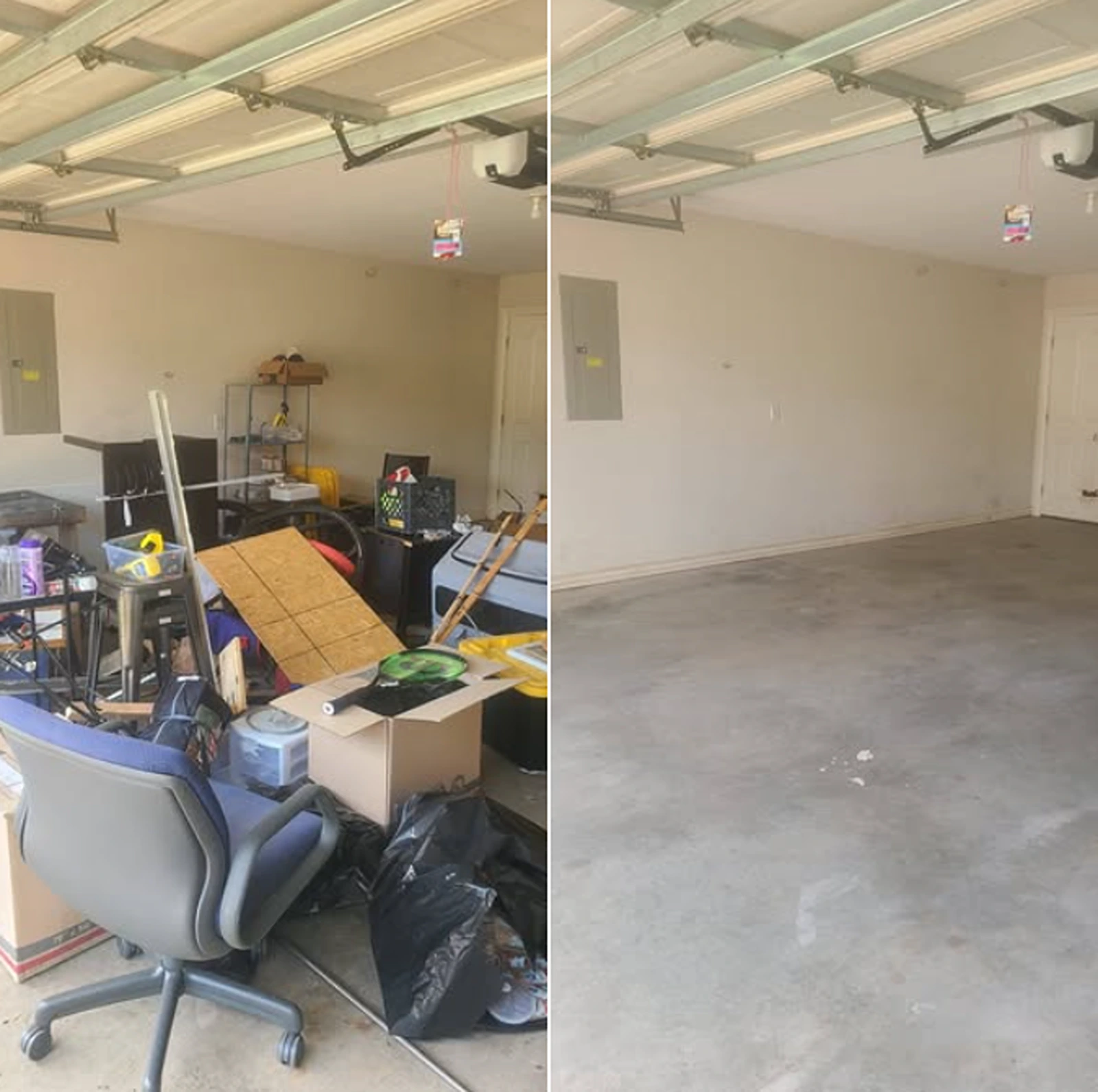 Before and after garage cleanout in Northwest Arkansas
