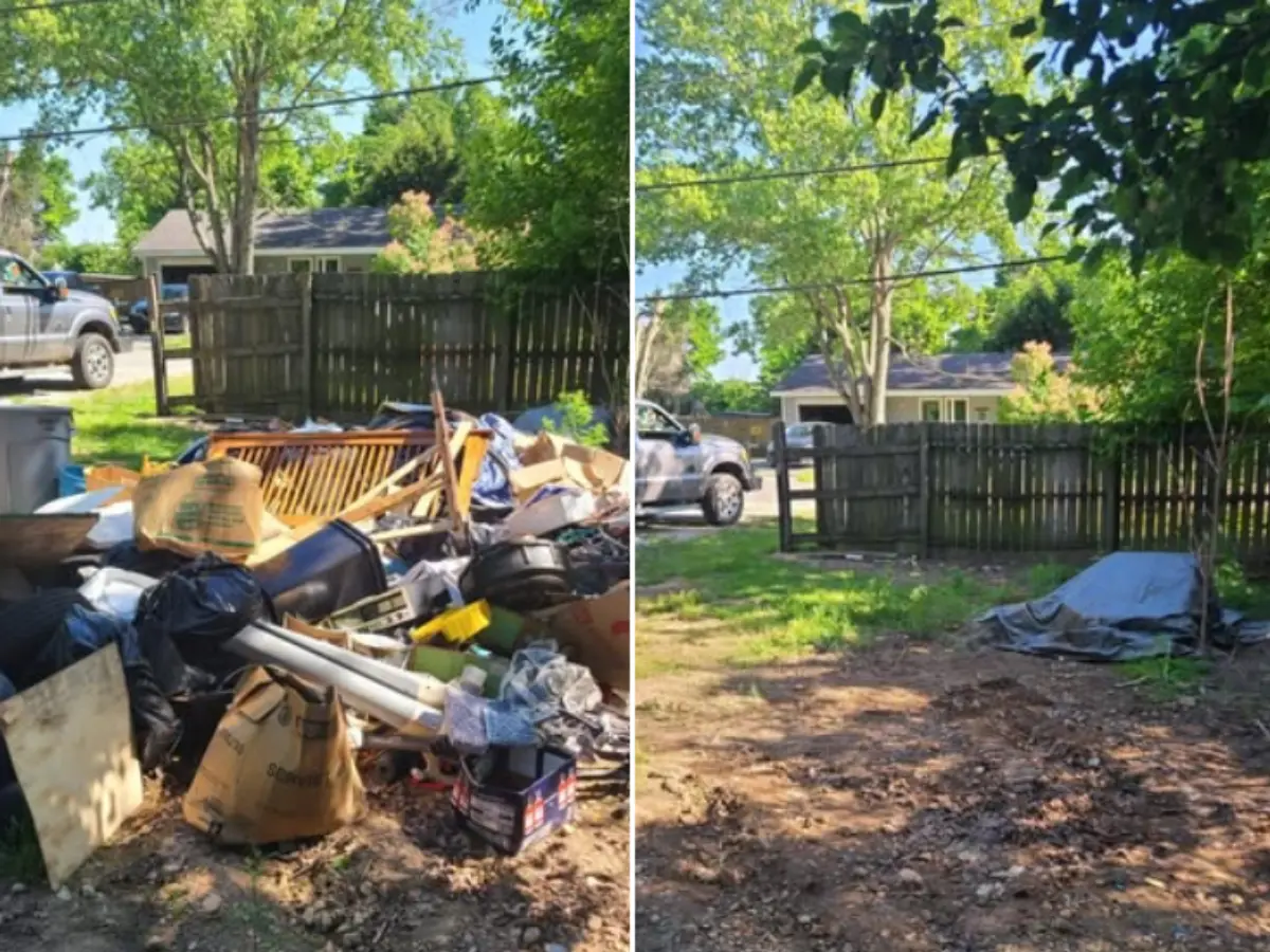 Before and after full junk haul in Northwest Arkansas