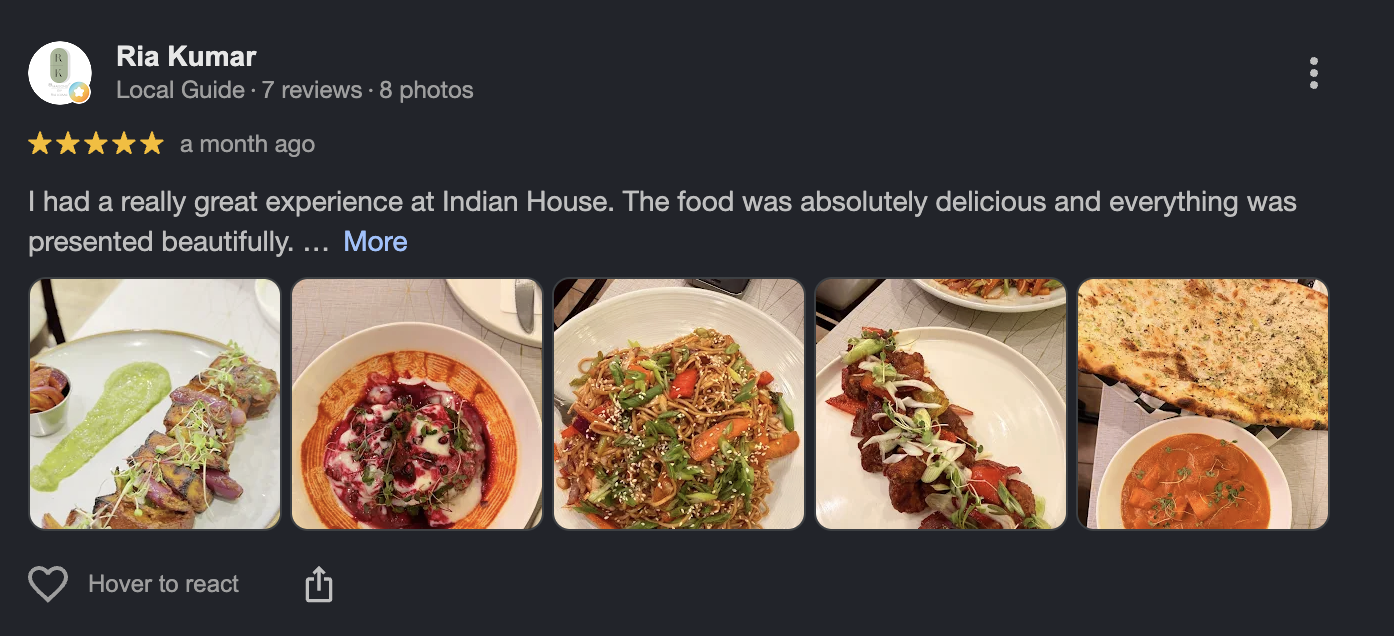 Indian House Google Review