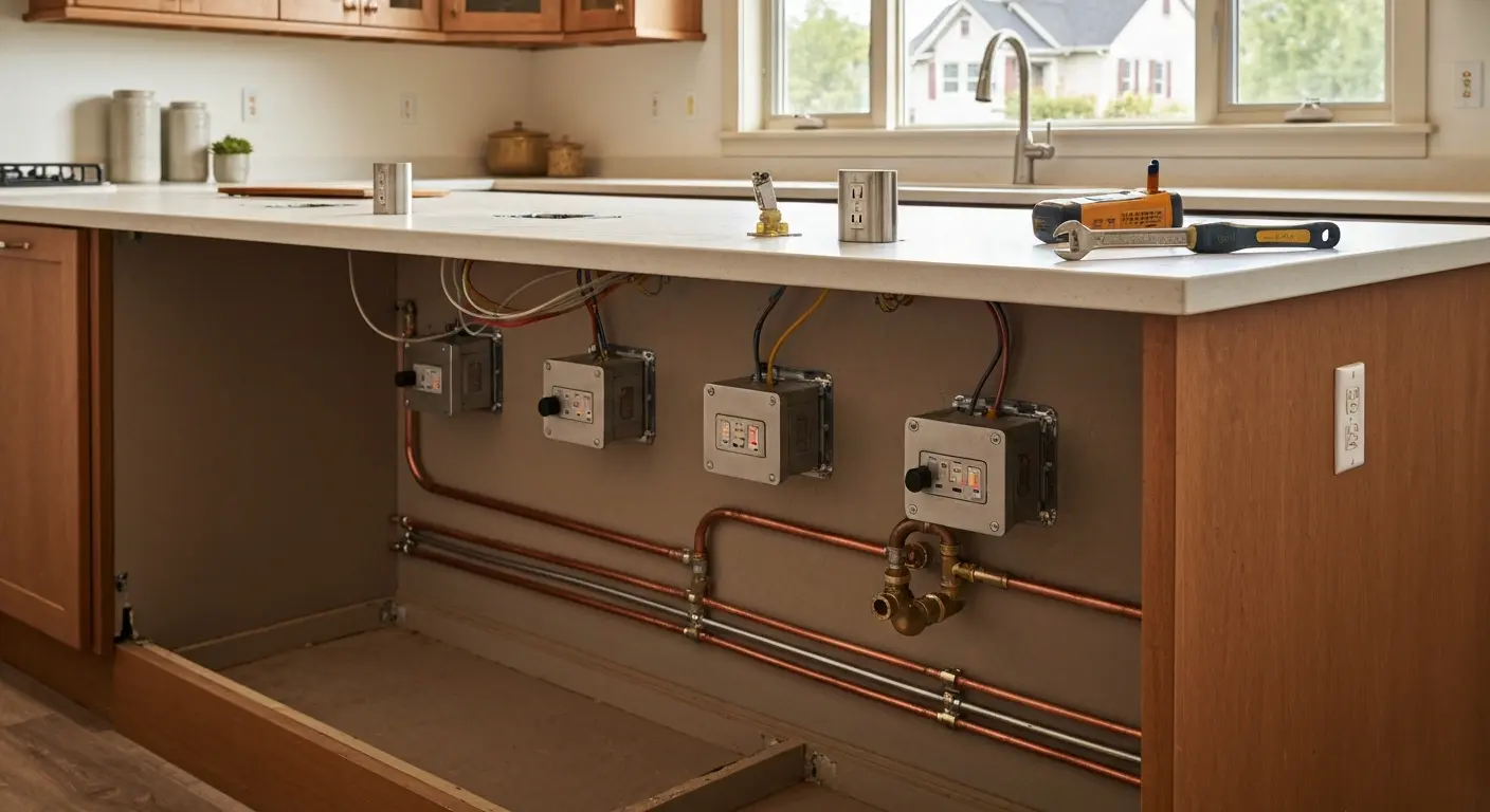 Kitchen island electrical and plumbing