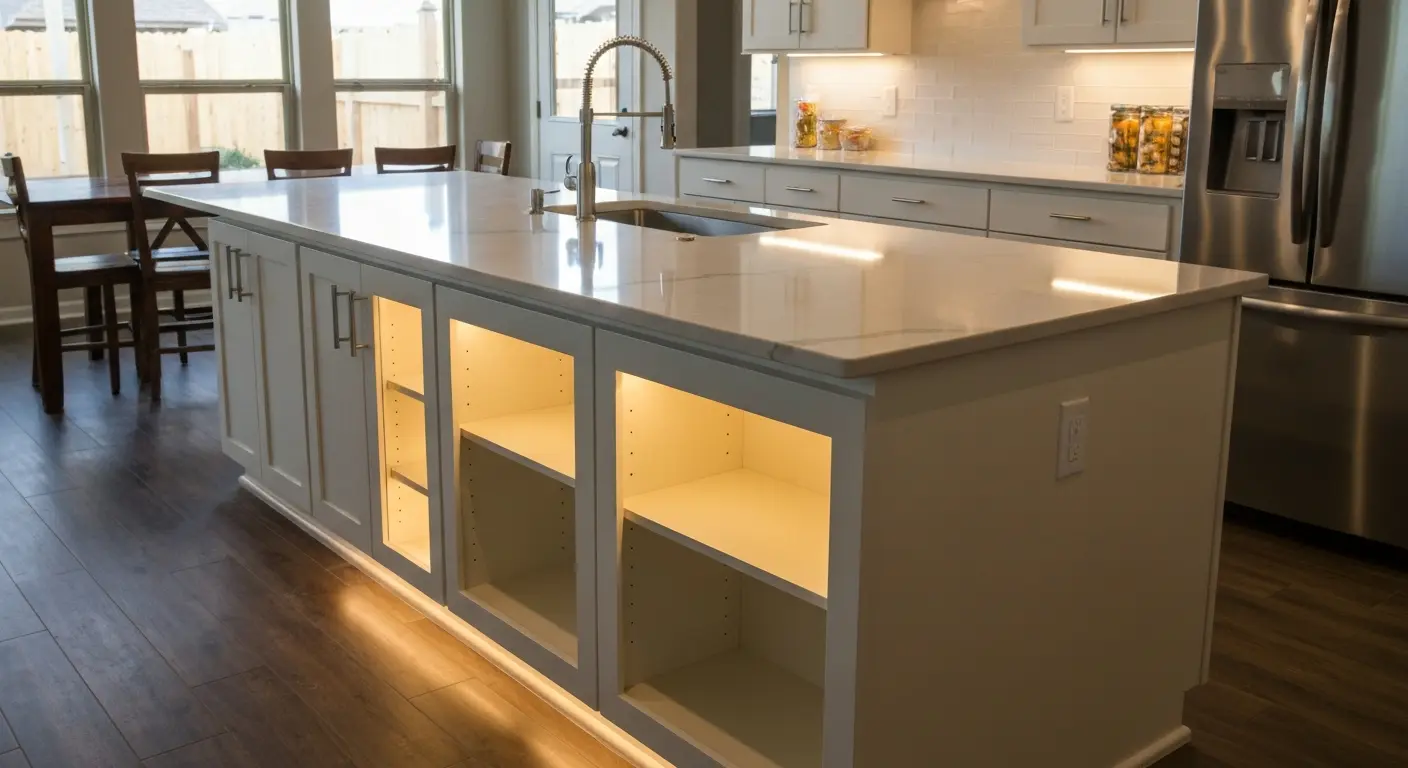 Kitchen island with seating and lighting