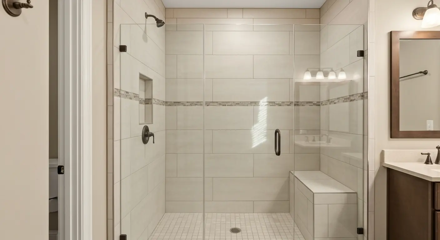 Walk-in tile shower with built-in bench