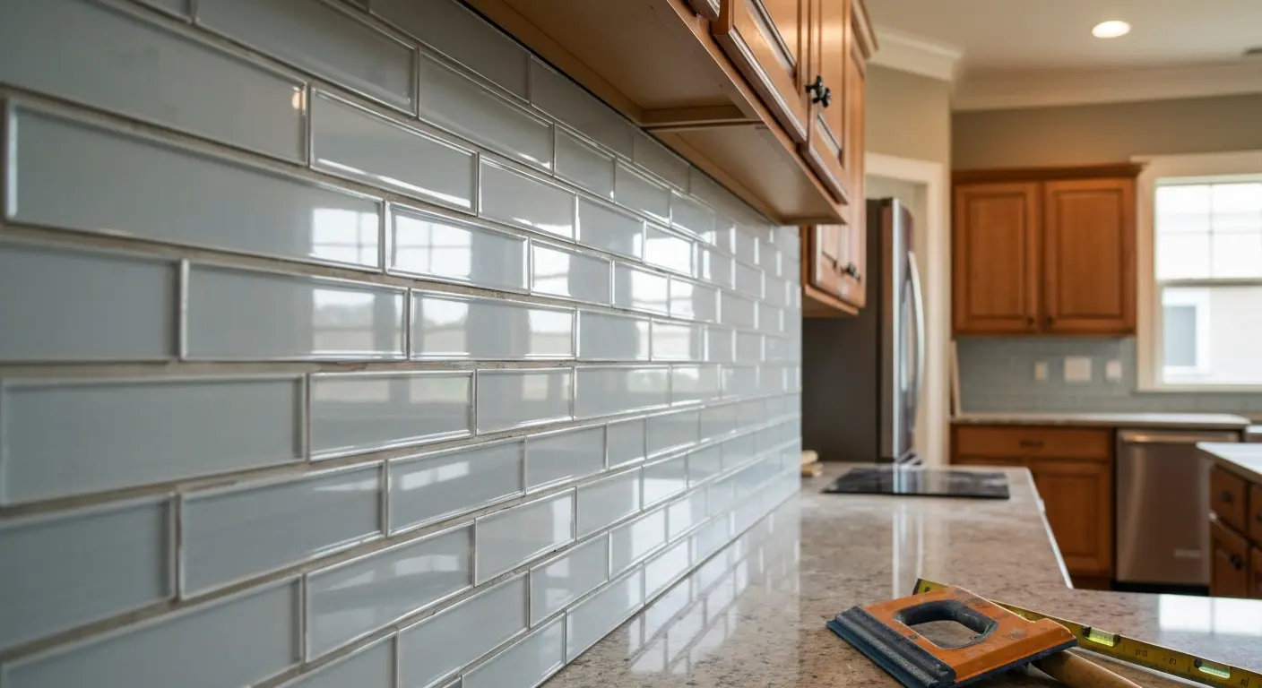 Glass tile backsplash