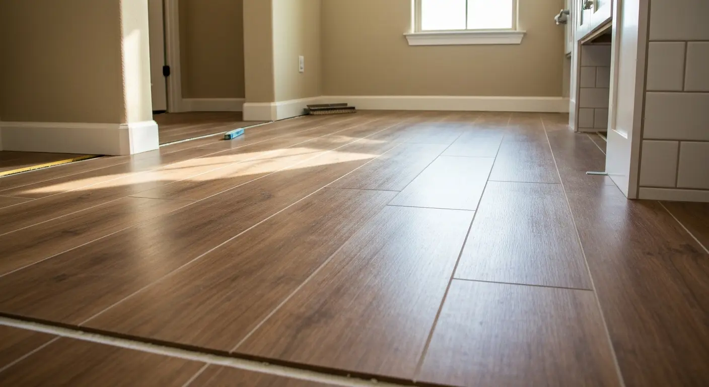 Luxury vinyl plank bathroom floor