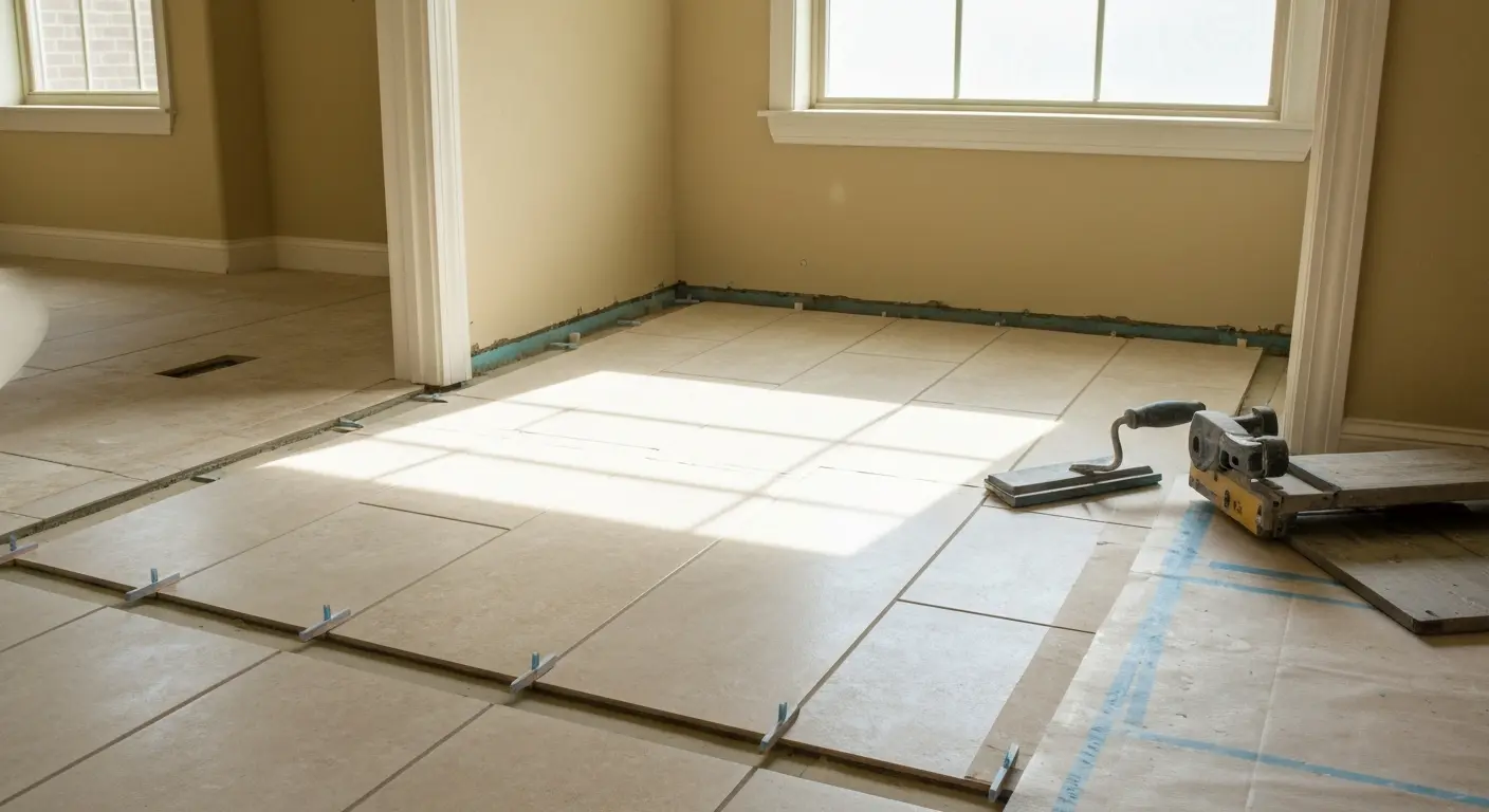 Ceramic tile bathroom flooring installation