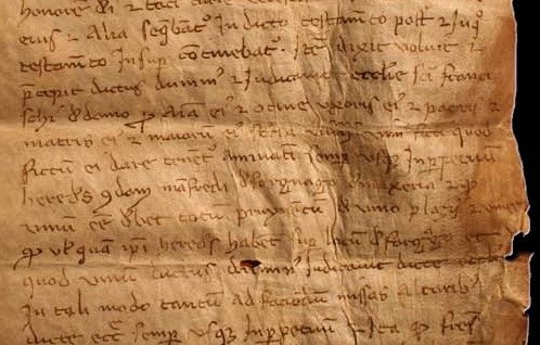 Dettaglio della pergamena medievale del 1309 relativa al Prünent in Val d'Ossola