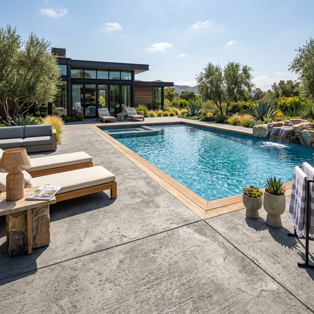 Beautiful textured concrete pool deck