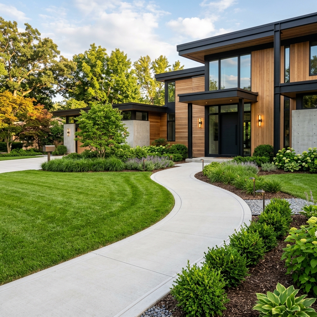 Beautifully curved concrete residential walkway