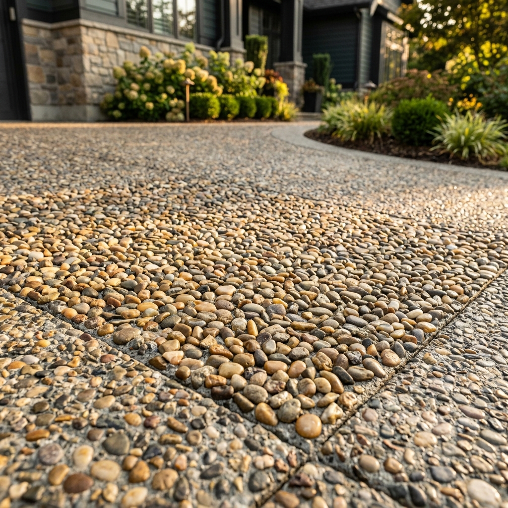 Exposed aggregate concrete driveway finish