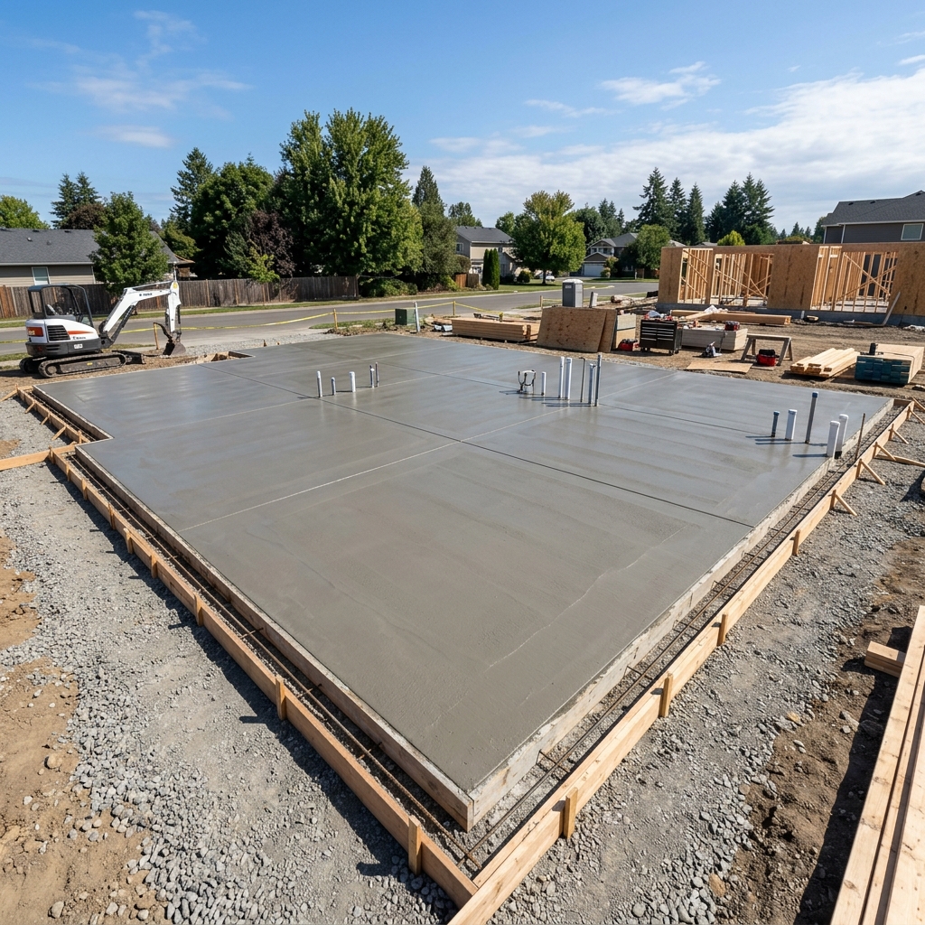 Monolithic concrete slab foundation pour