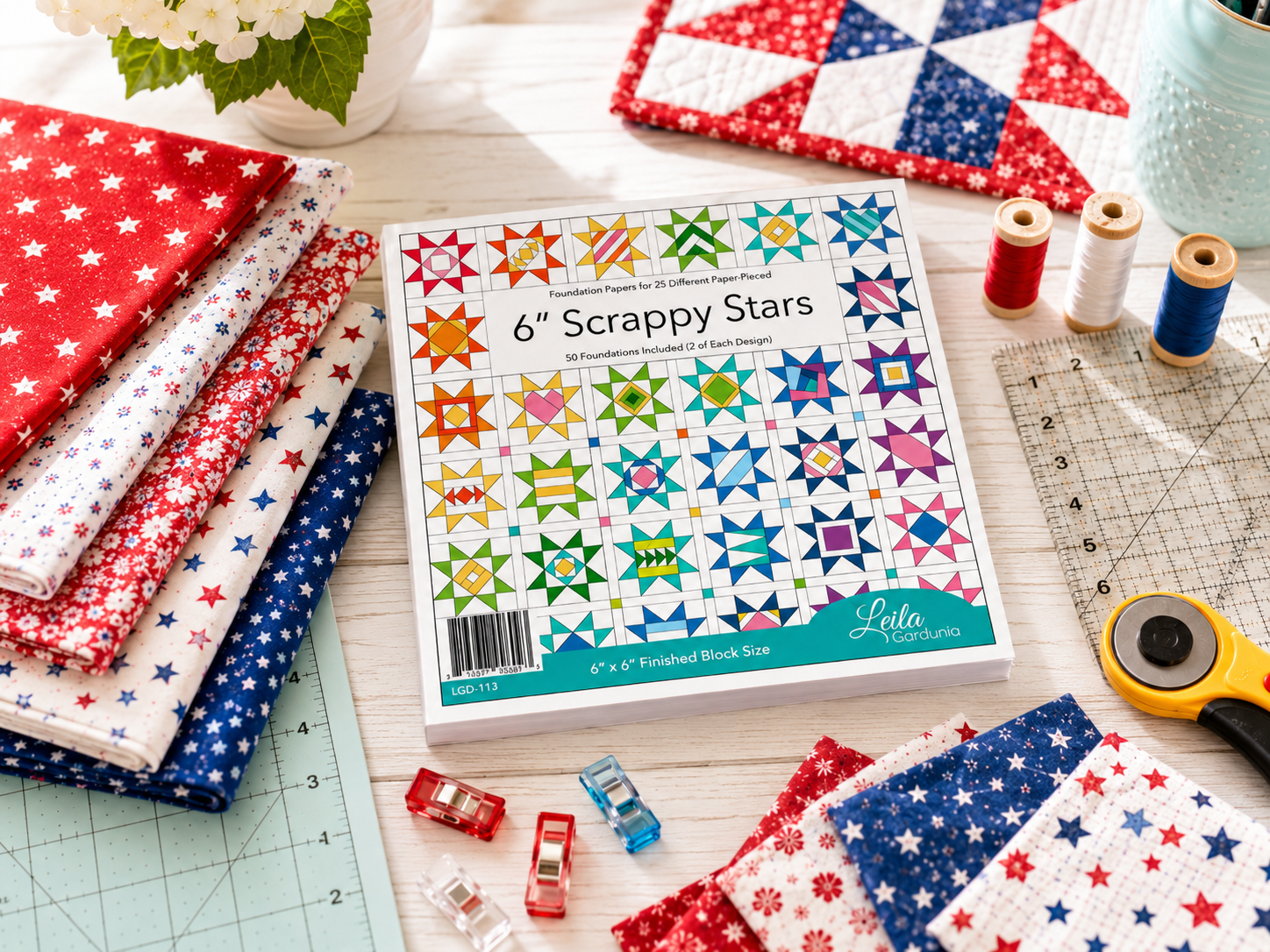 Red, white, and blue fabric flat lay