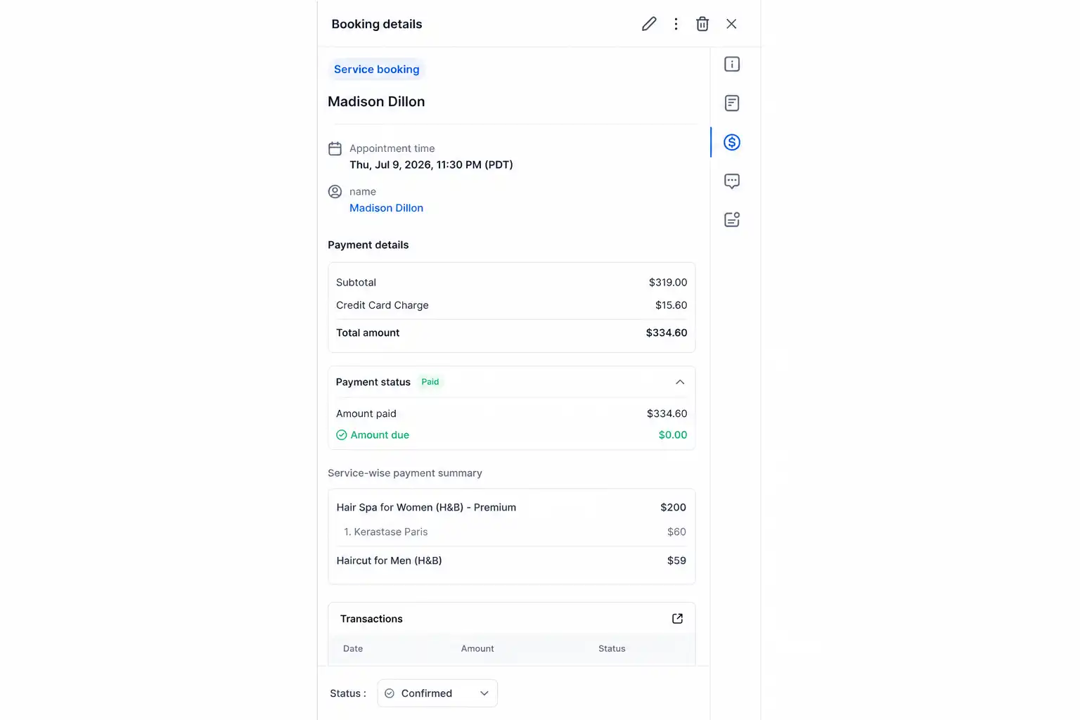 GoHighLevel Booking Details screen showing a paid service booking with editable payment and appointment information. GoHighLevel Booking Details screen showing a paid service booking with editable payment and appointment information.