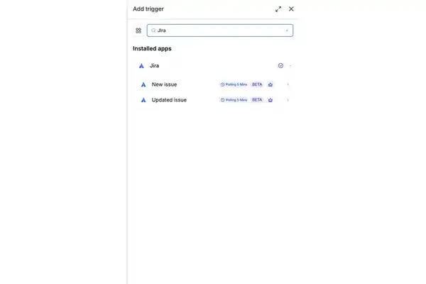 GoHighLevel Jira Workflow Trigger showing New Issue and Updated Issue trigger options GoHighLevel Jira Workflow Trigger showing New Issue and Updated Issue trigger options