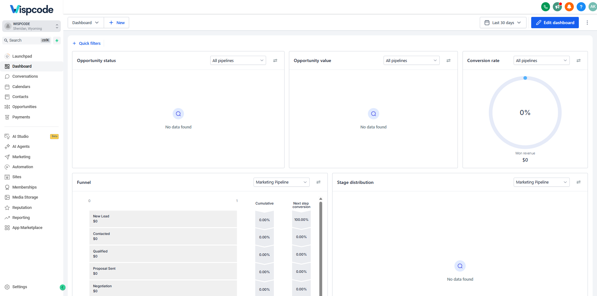 GoHighLevel reporting dashboard showing appointments and lead performance