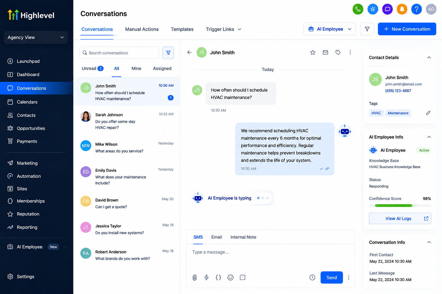GoHighLevel AI Customer Support responding to customer inquiries GoHighLevel AI Customer Support responding to customer inquiries
