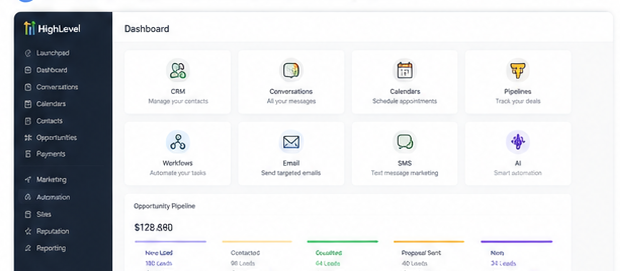 GoHighLevel CRM and automation dashboard for AI sales assistants