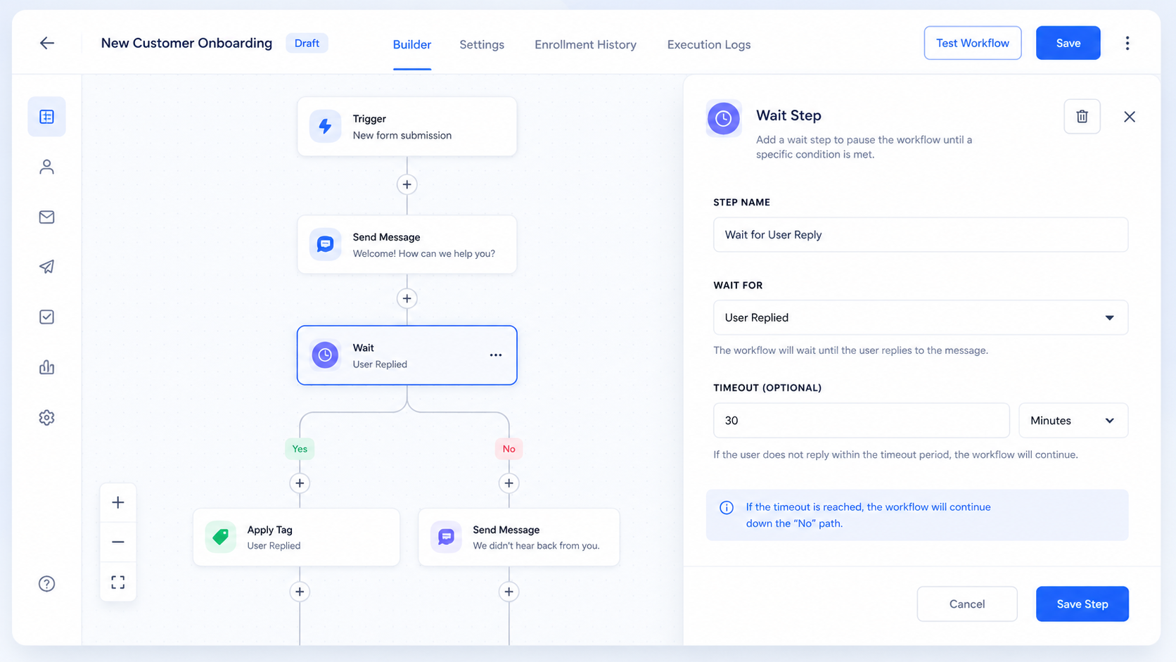 GoHighLevel Wait Step timeout configuration for Workflow Automation