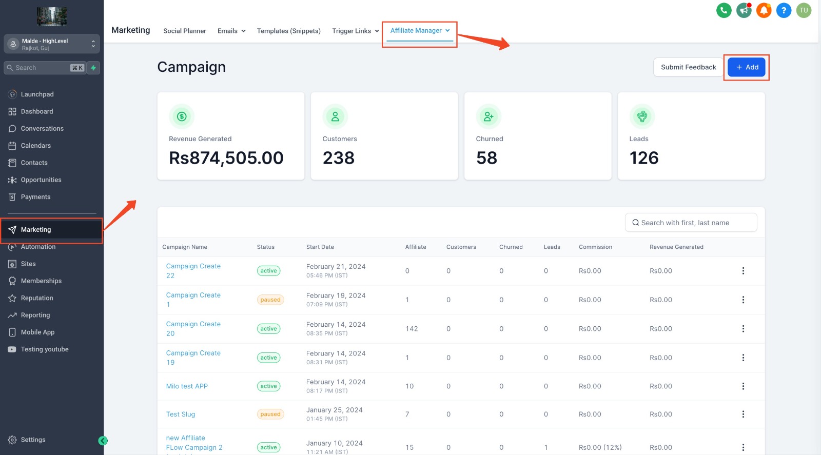 Creating a new affiliate campaign inside GoHighLevel Affiliate Manager. Creating a new affiliate campaign inside GoHighLevel Affiliate Manager.