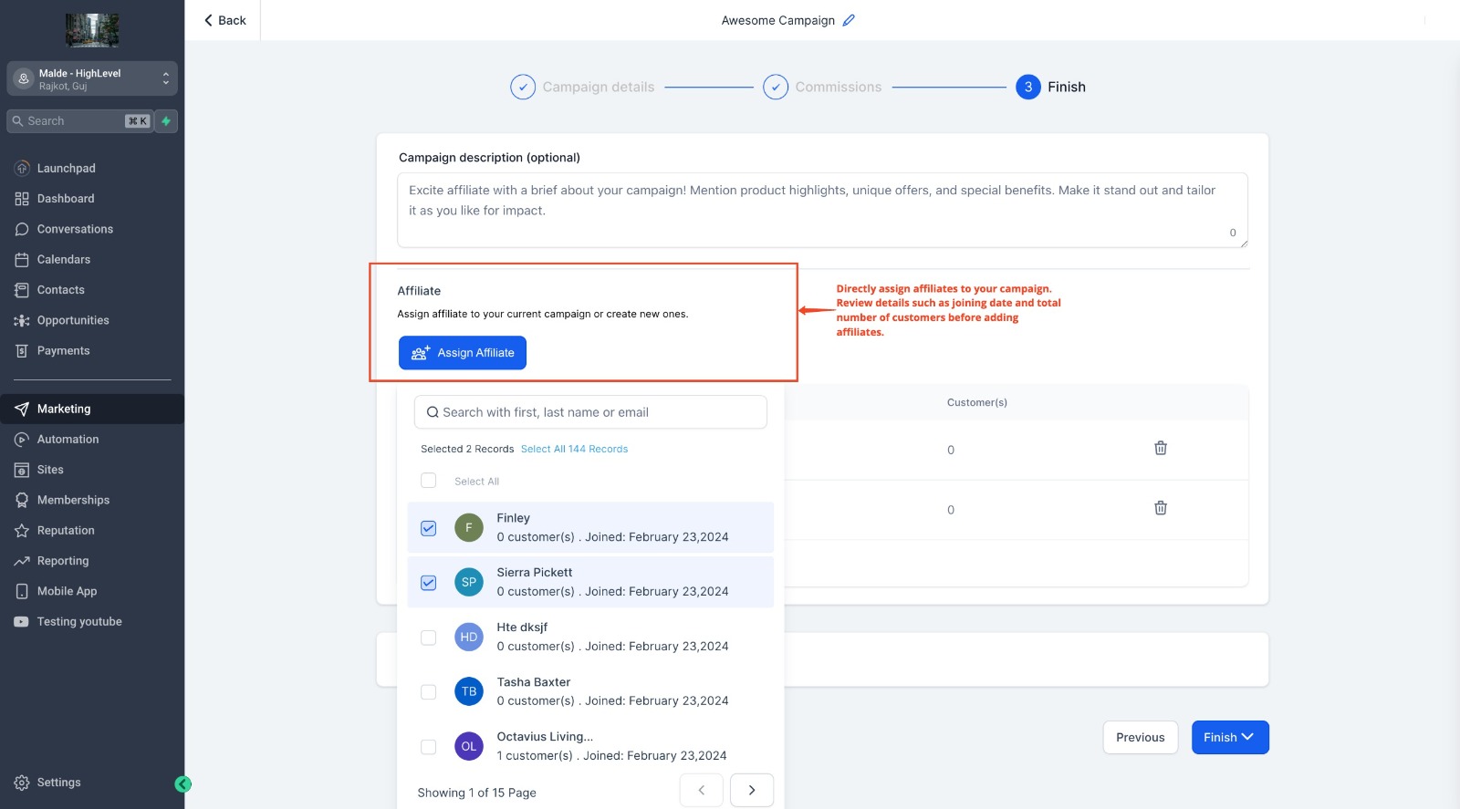 Affiliate invitation and management screen inside GoHighLevel Affiliate Manager. Affiliate invitation and management screen inside GoHighLevel Affiliate Manager.
