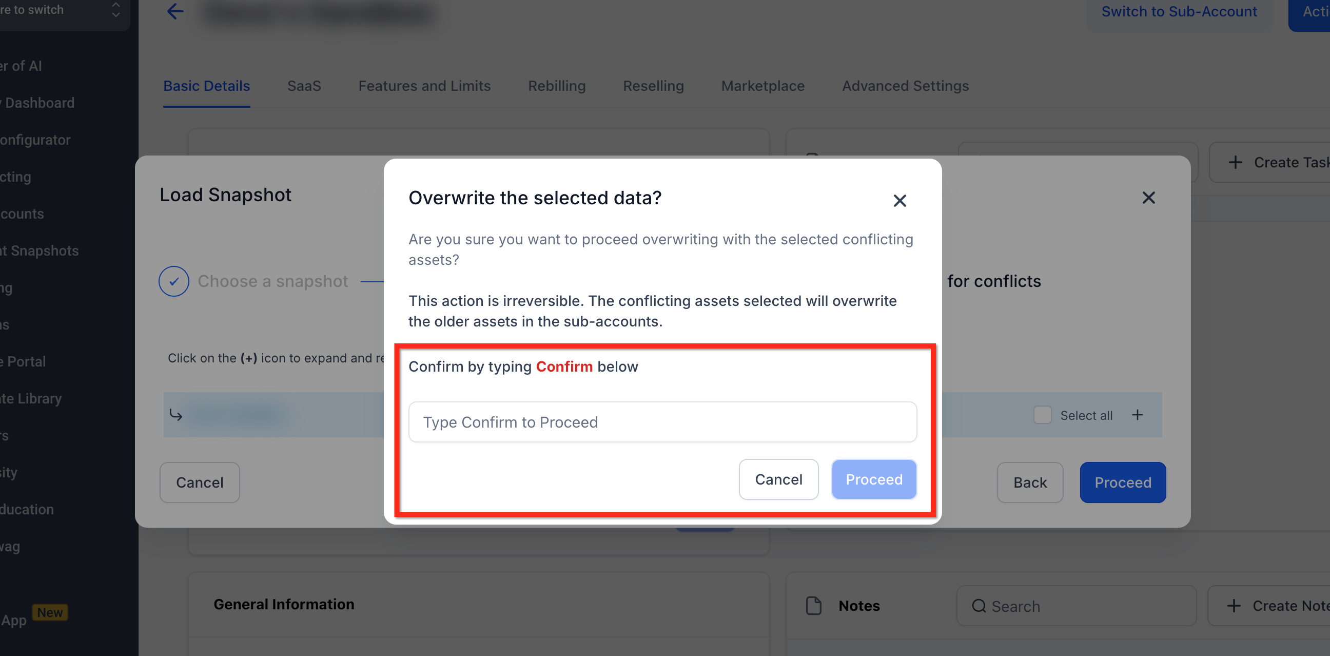 Overwrite confirmation dialog asking the user to type Confirm before proceeding Overwrite confirmation dialog asking the user to type Confirm before proceeding
