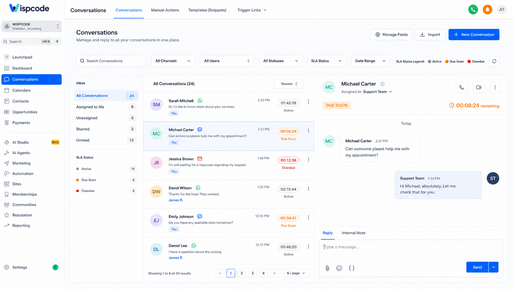 GoHighLevel Conversations inbox and messaging dashboard