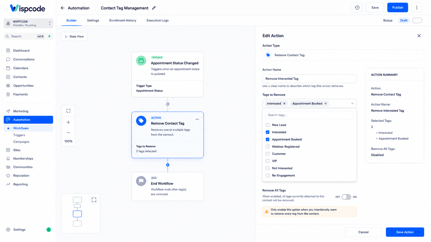 GoHighLevel Contact Tag Management workflow builder dashboard GoHighLevel Contact Tag Management workflow builder dashboard