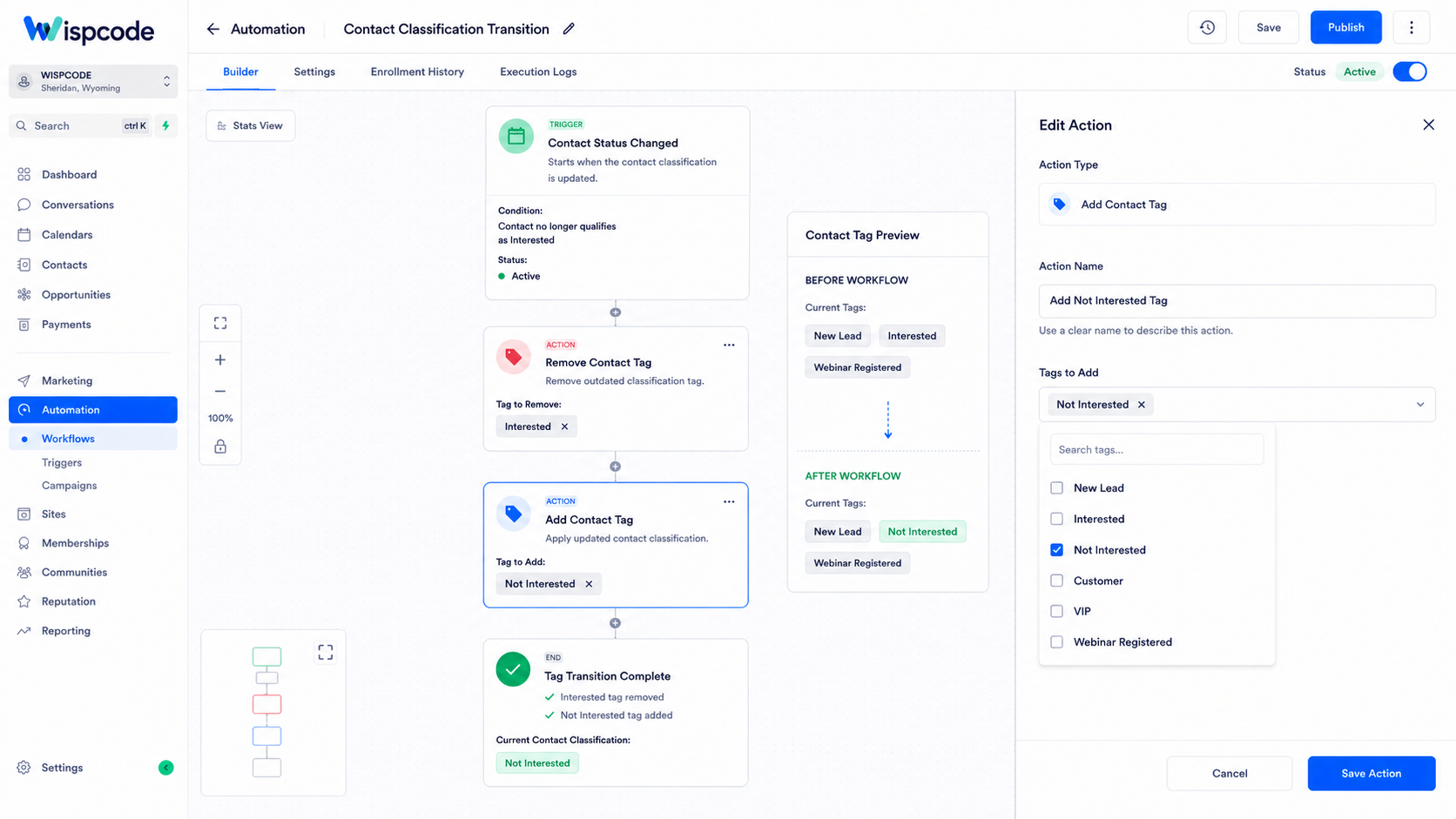 GoHighLevel Contact Classification Transition workflow builder dashboard GoHighLevel Contact Classification Transition workflow builder dashboard