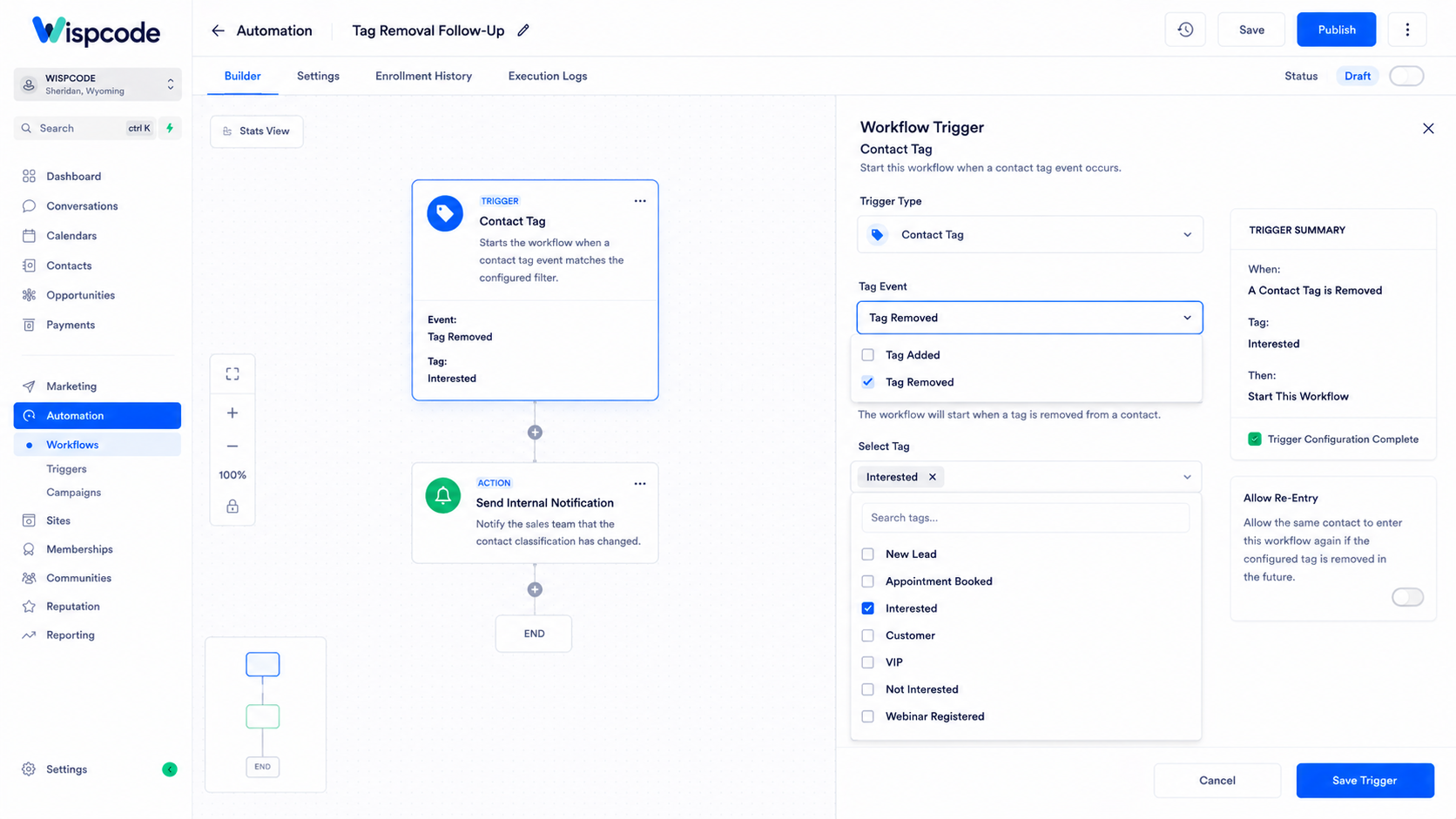 GoHighLevel Tag Removal Follow-Up workflow builder dashboard GoHighLevel Tag Removal Follow-Up workflow builder dashboard