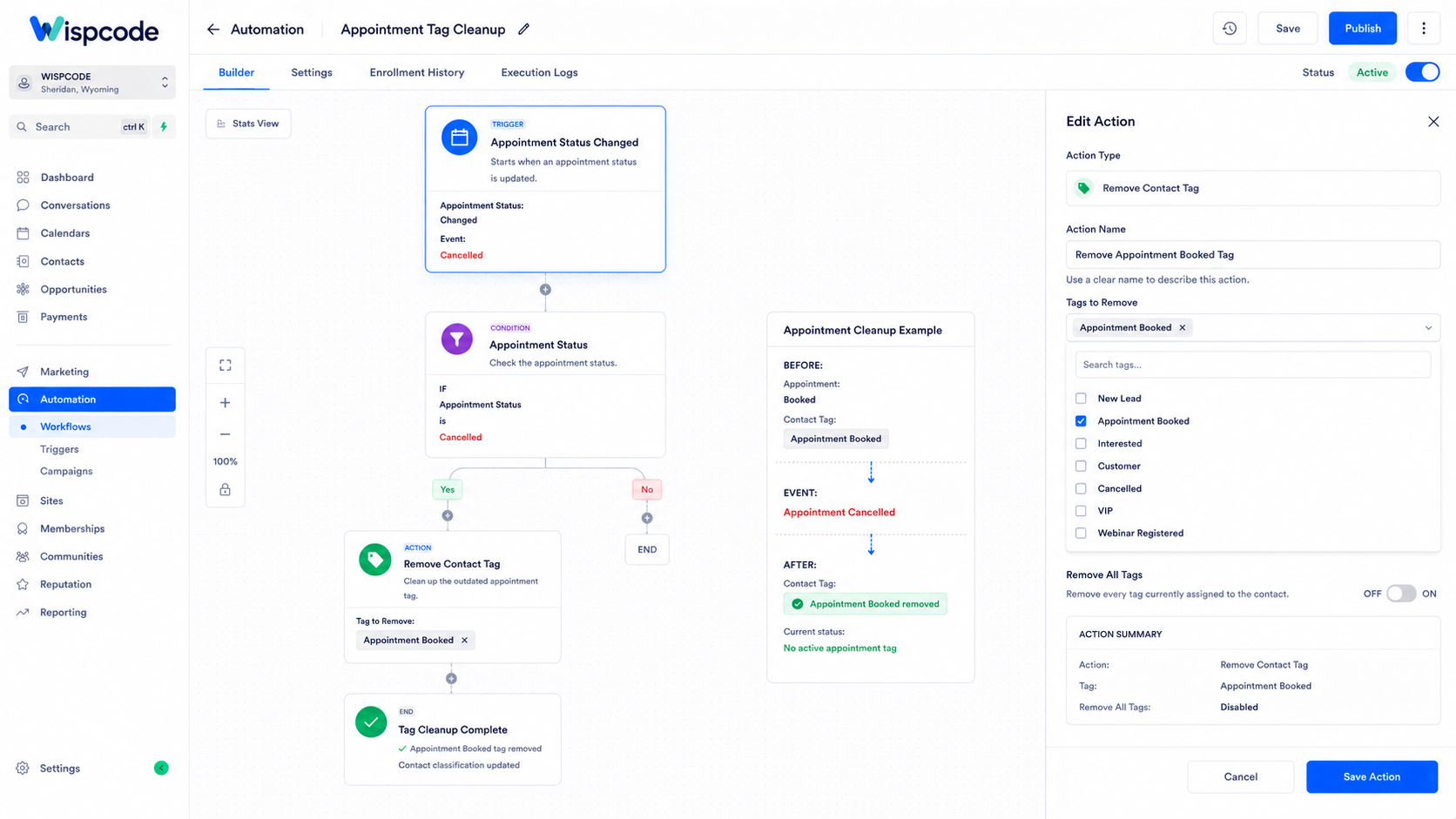 GoHighLevel Appointment Tag Cleanup workflow builder dashboard GoHighLevel Appointment Tag Cleanup workflow builder dashboard