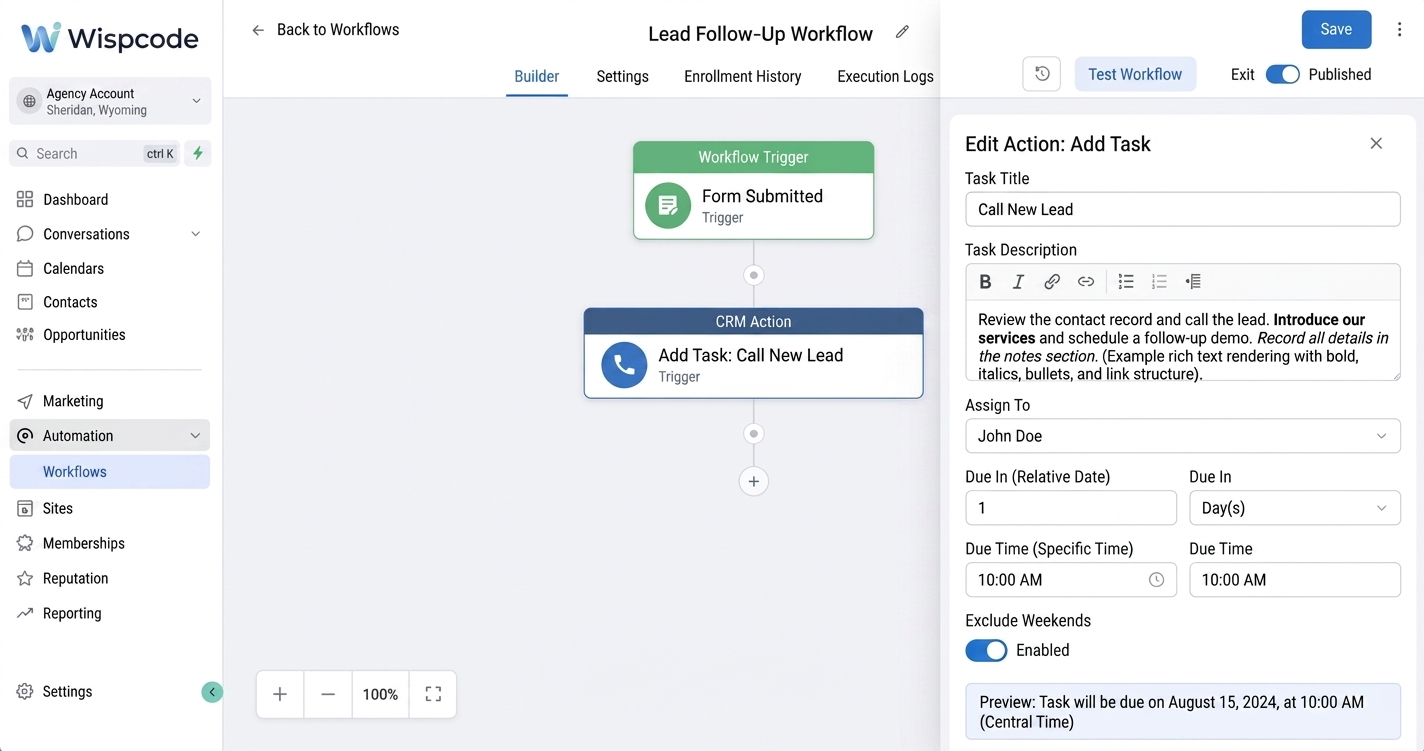 GoHighLevel Add Task due date preview GoHighLevel Add Task due date preview