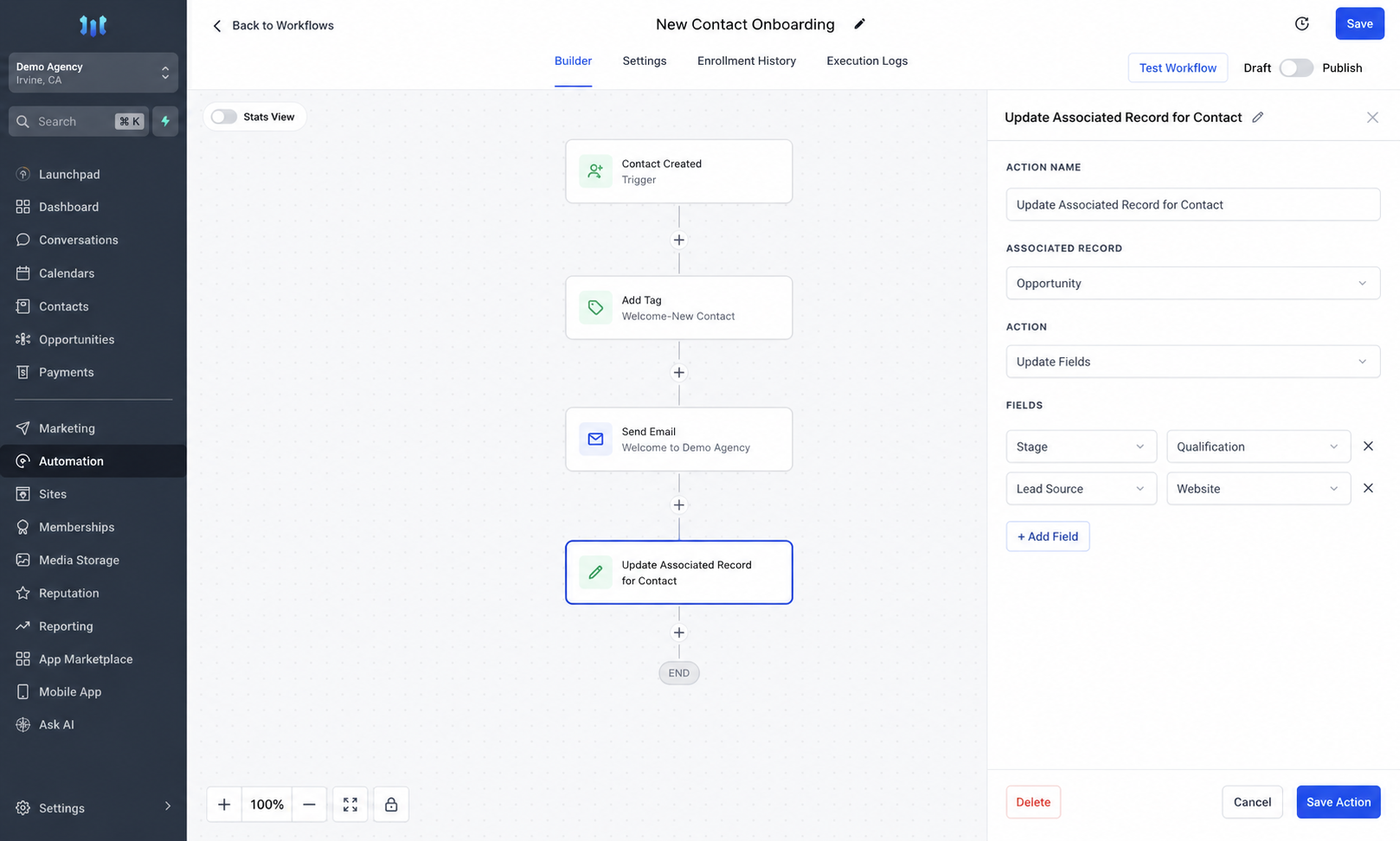 GoHighLevel Update Associated Record for Contact workflow action GoHighLevel Update Associated Record for Contact workflow action