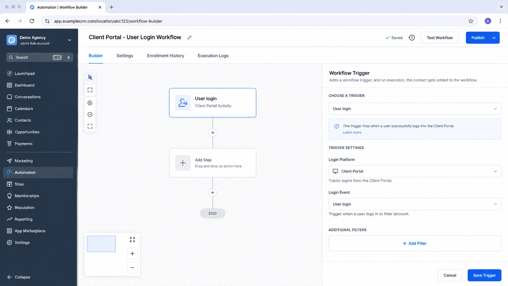 User login workflow trigger in GoHighLevel User login workflow trigger in GoHighLevel