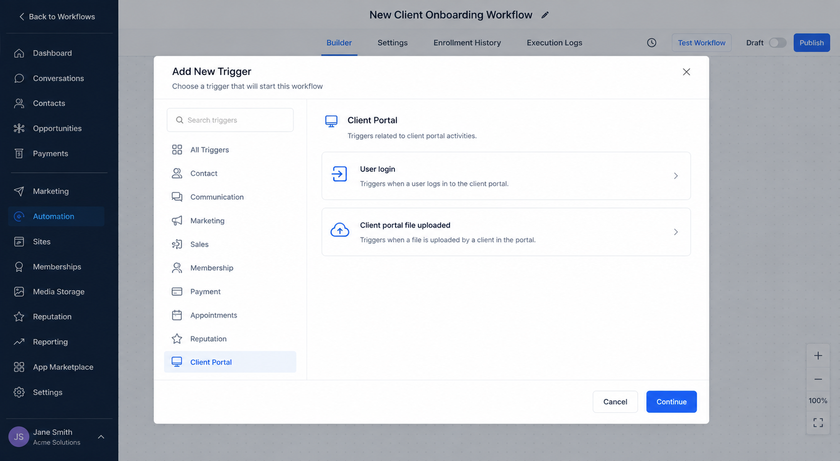 Client Portal category with GoHighLevel workflow triggers Client Portal category with GoHighLevel workflow triggers