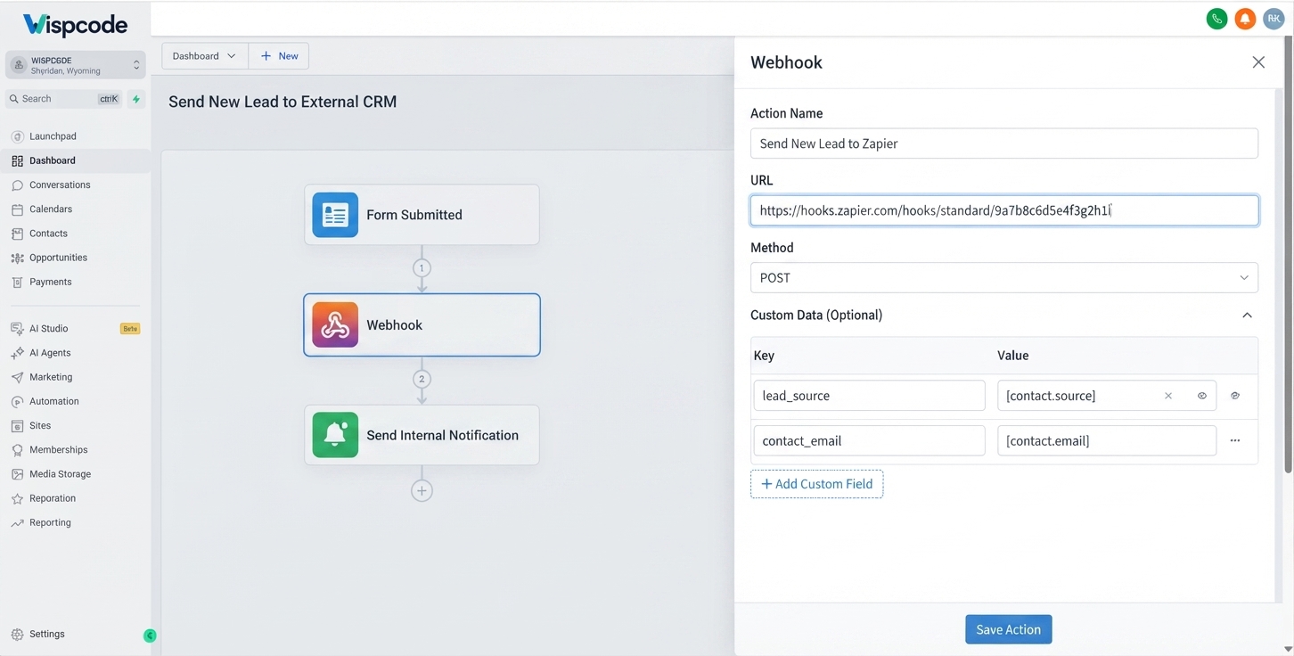 Adding webhook action in workflow builder Adding webhook action in workflow builder