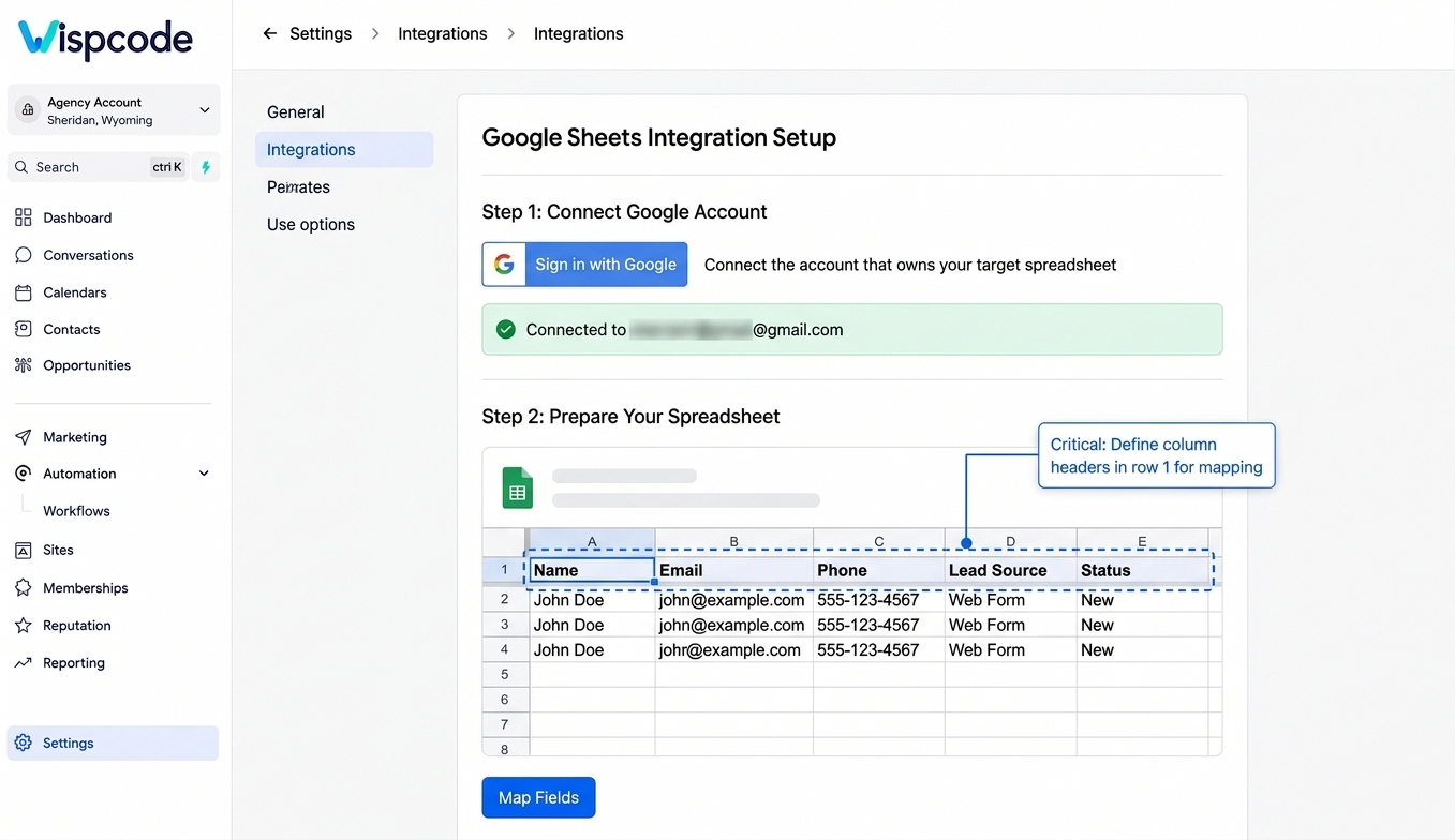 Connecting Google account to Wispcode CRM Connecting Google account to Wispcode CRM