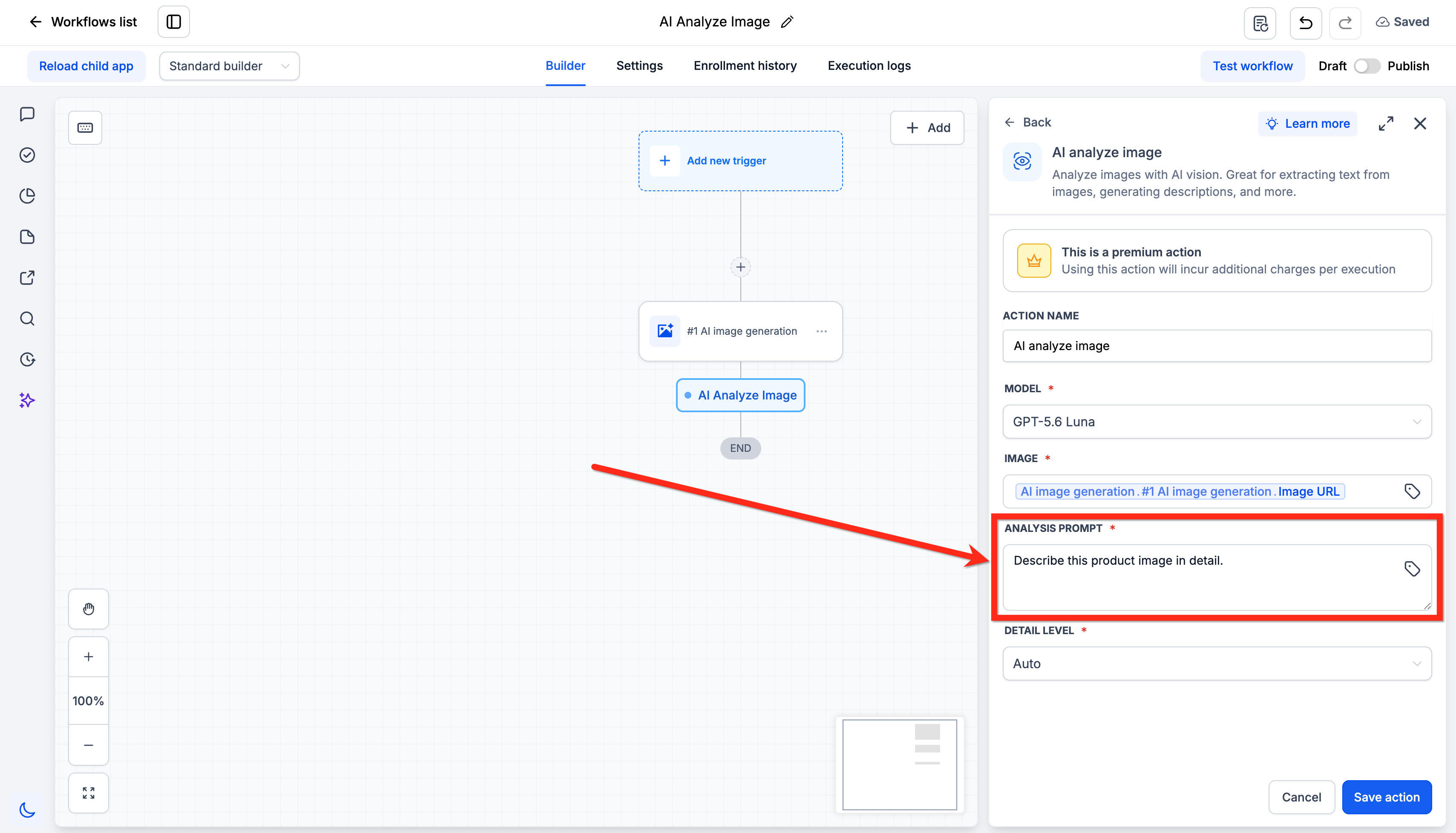 GoHighLevel AI Analyze Image analysis prompt field in workflow action GoHighLevel AI Analyze Image analysis prompt field in workflow action