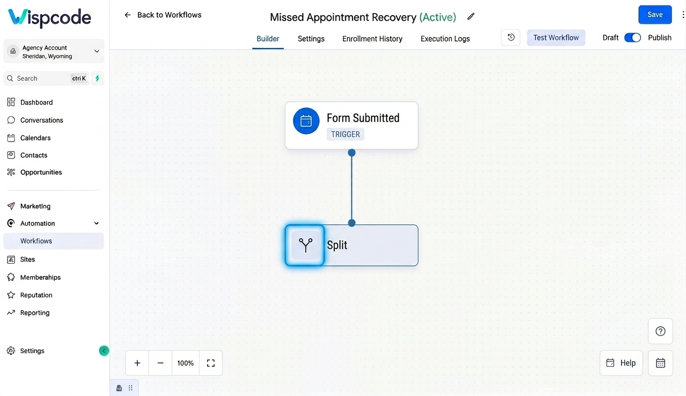 Selecting split action in workflow builder Selecting split action in workflow builder