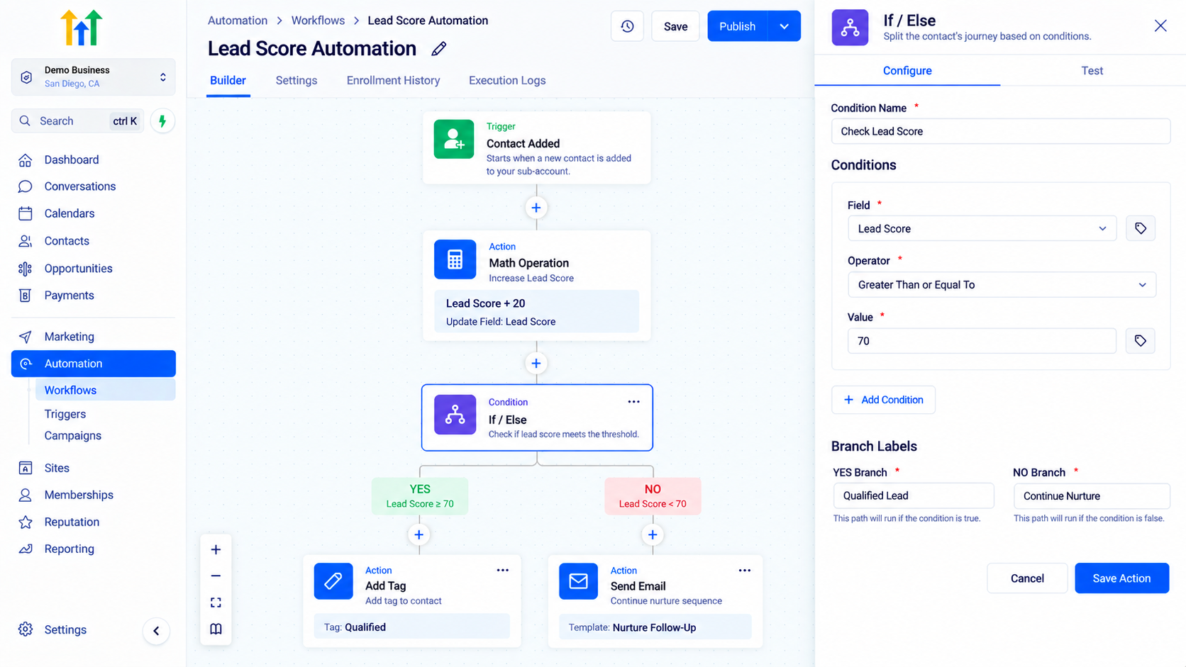 If Else condition configuration in lead score automation workflow If Else condition configuration in lead score automation workflow
