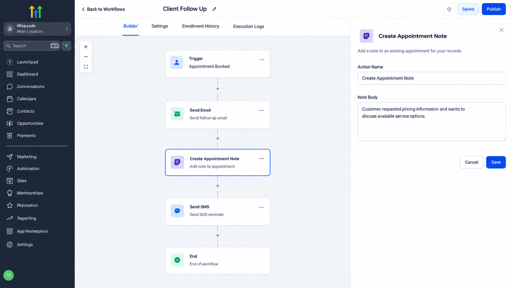 GoHighLevel Create Appointment Note workflow action with appointment note content GoHighLevel Create Appointment Note workflow action with appointment note content