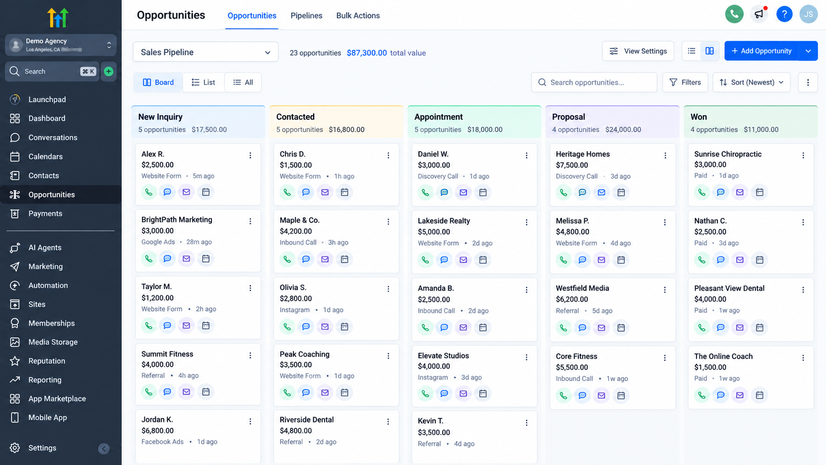 GoHighLevel Sales Pipeline showing opportunity cards before an Opportunity is removed automatically GoHighLevel Sales Pipeline showing opportunity cards before an Opportunity is removed automatically