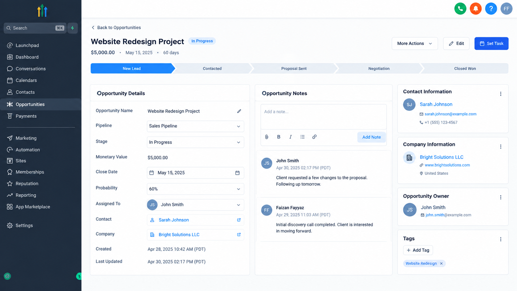 GoHighLevel opportunity record with assigned owner GoHighLevel opportunity record with assigned owner