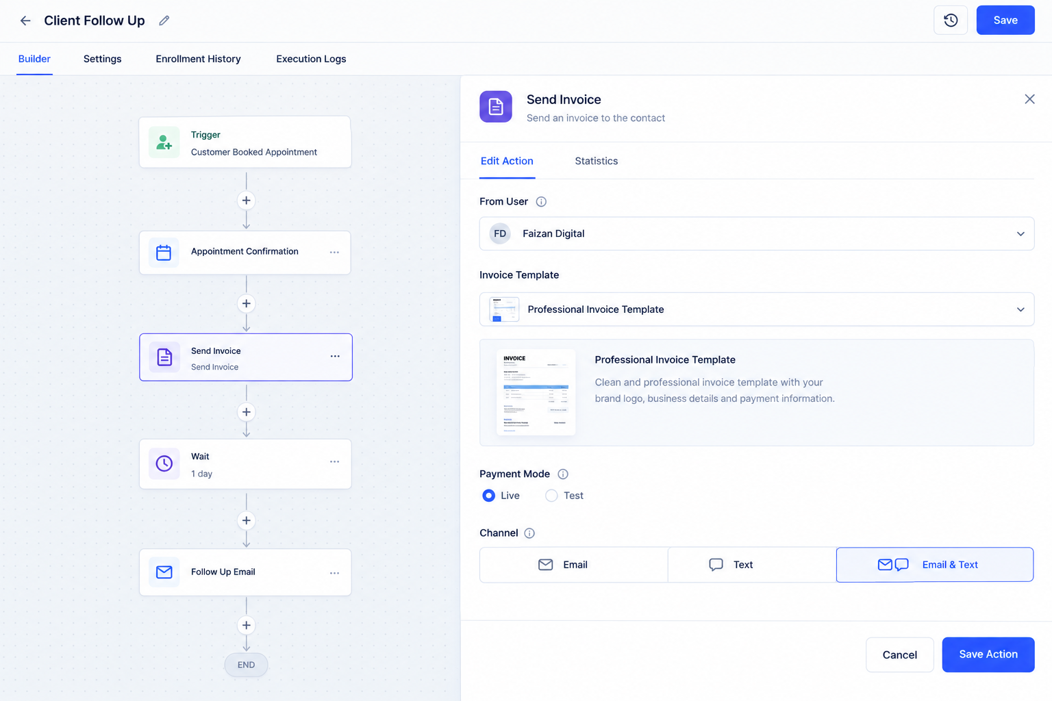 GoHighLevel Send Invoice Action invoice template selection GoHighLevel Send Invoice Action invoice template selection