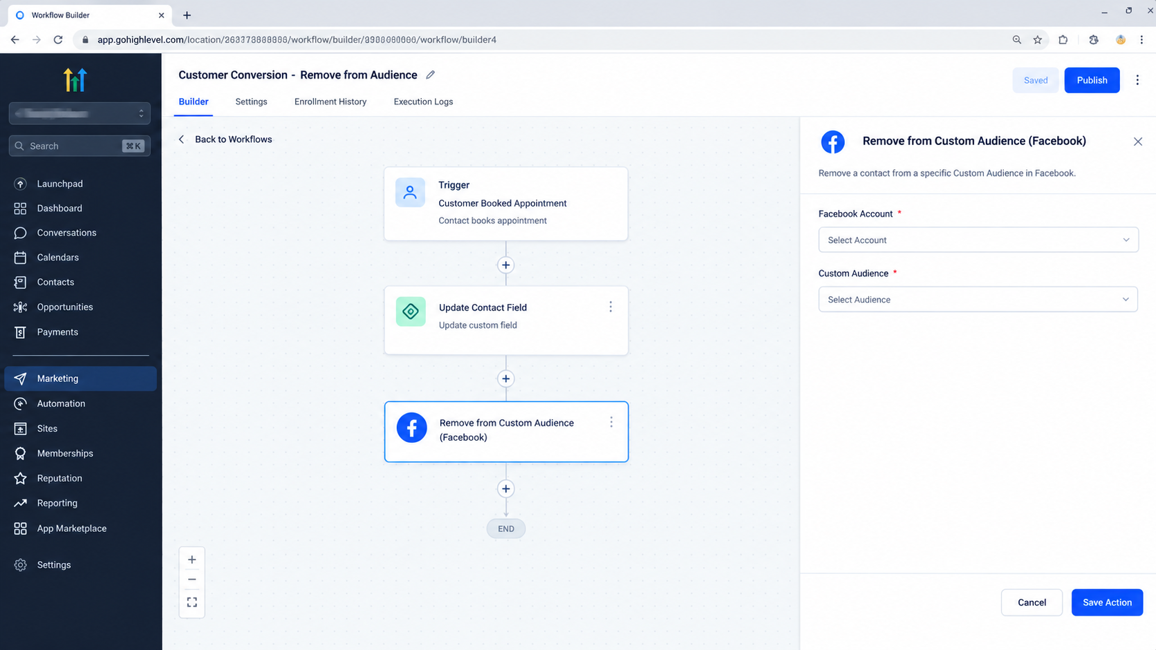 GoHighLevel workflow removing converted contact from Facebook Custom Audience GoHighLevel workflow removing converted contact from Facebook Custom Audience