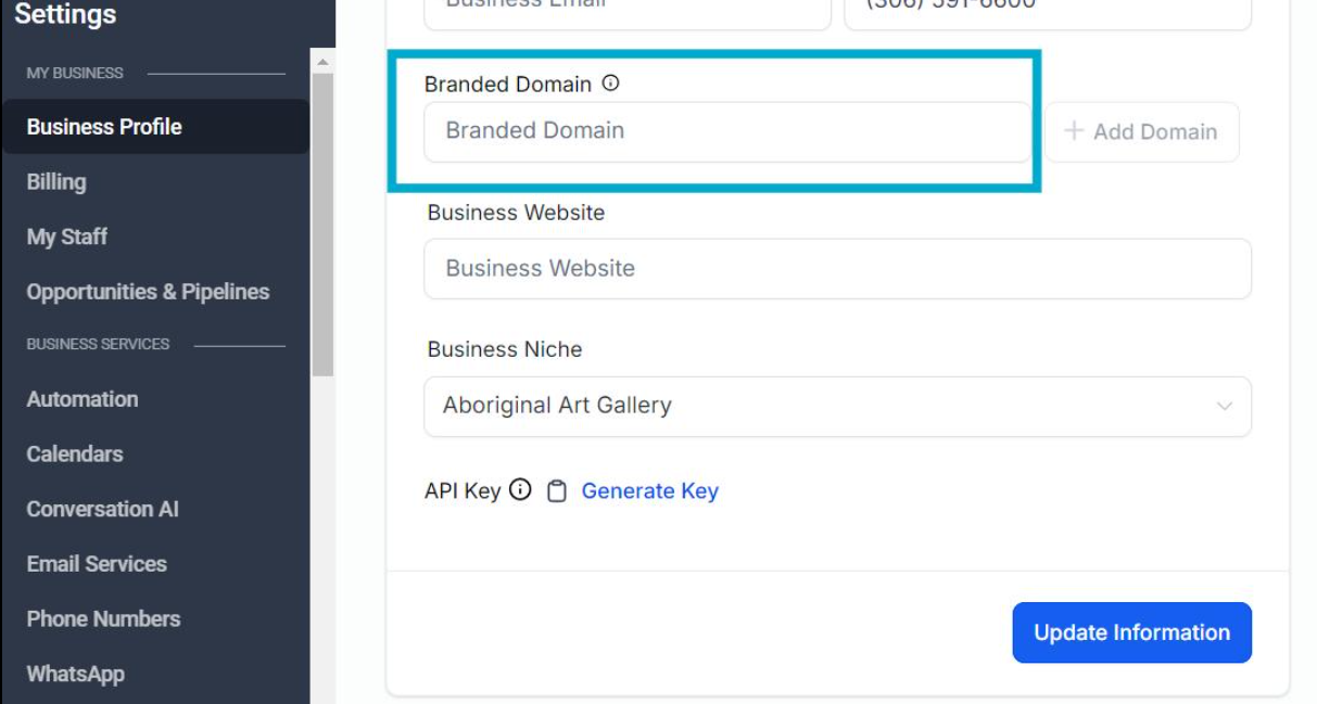 GoHighLevel white label domain settings for a branded agency login experience. GoHighLevel white label domain settings for a branded agency login experience.