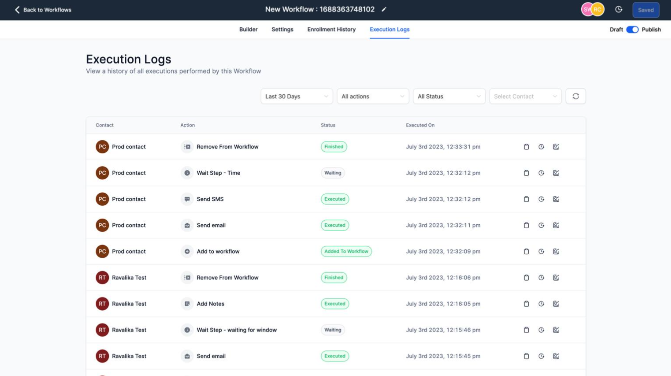 GoHighLevel workflow execution details used to inspect and troubleshoot conditional automation. GoHighLevel workflow execution details used to inspect and troubleshoot conditional automation.